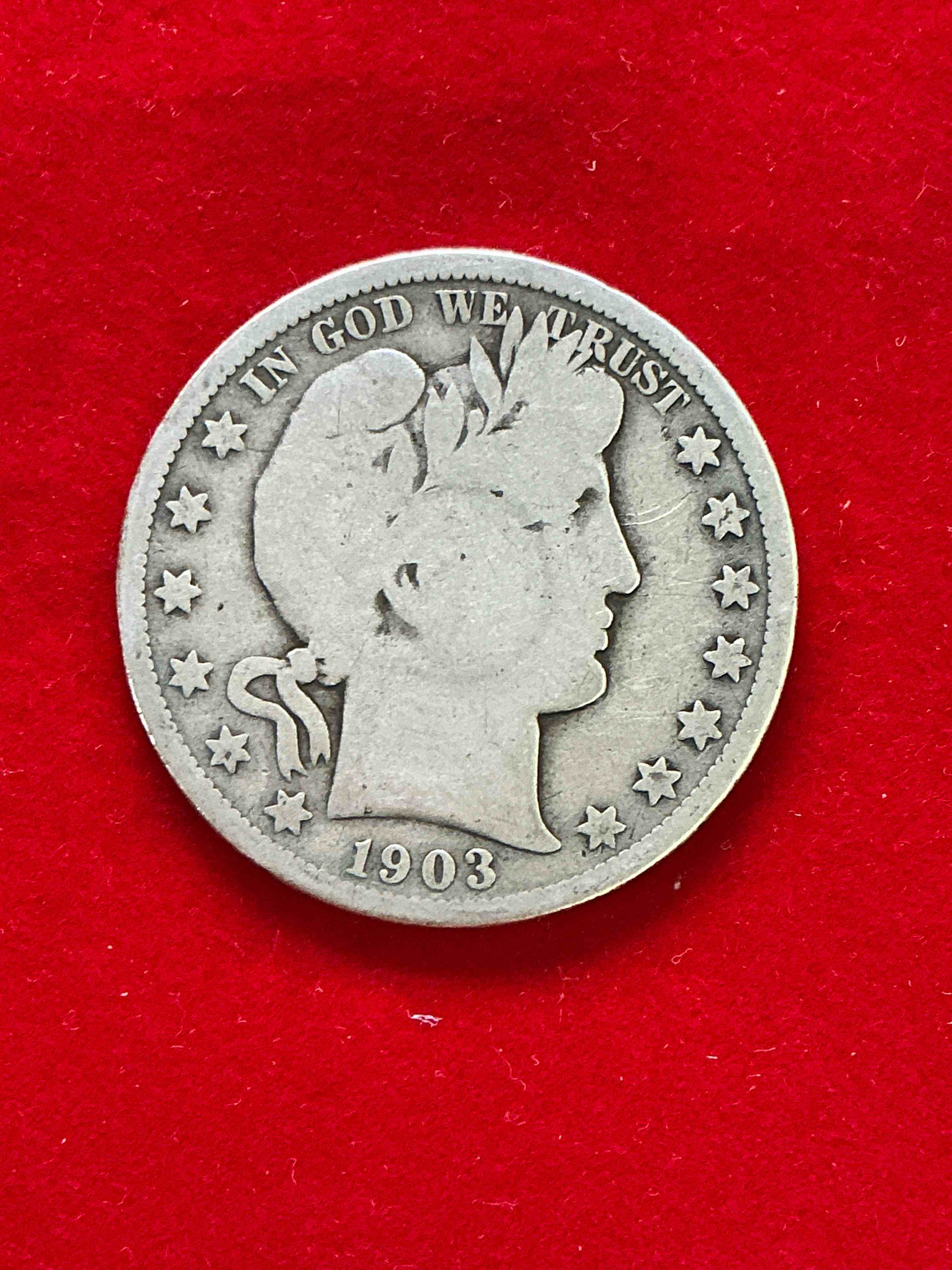 rare us fine silver! barber half dollar, 90% silver! 1903 edition! nearly impossible to collect! rare & very coveted by collectors! own a piece of history great for coin collectors, think of the history these coins have seen! rare 90% silver barber half dollar!
