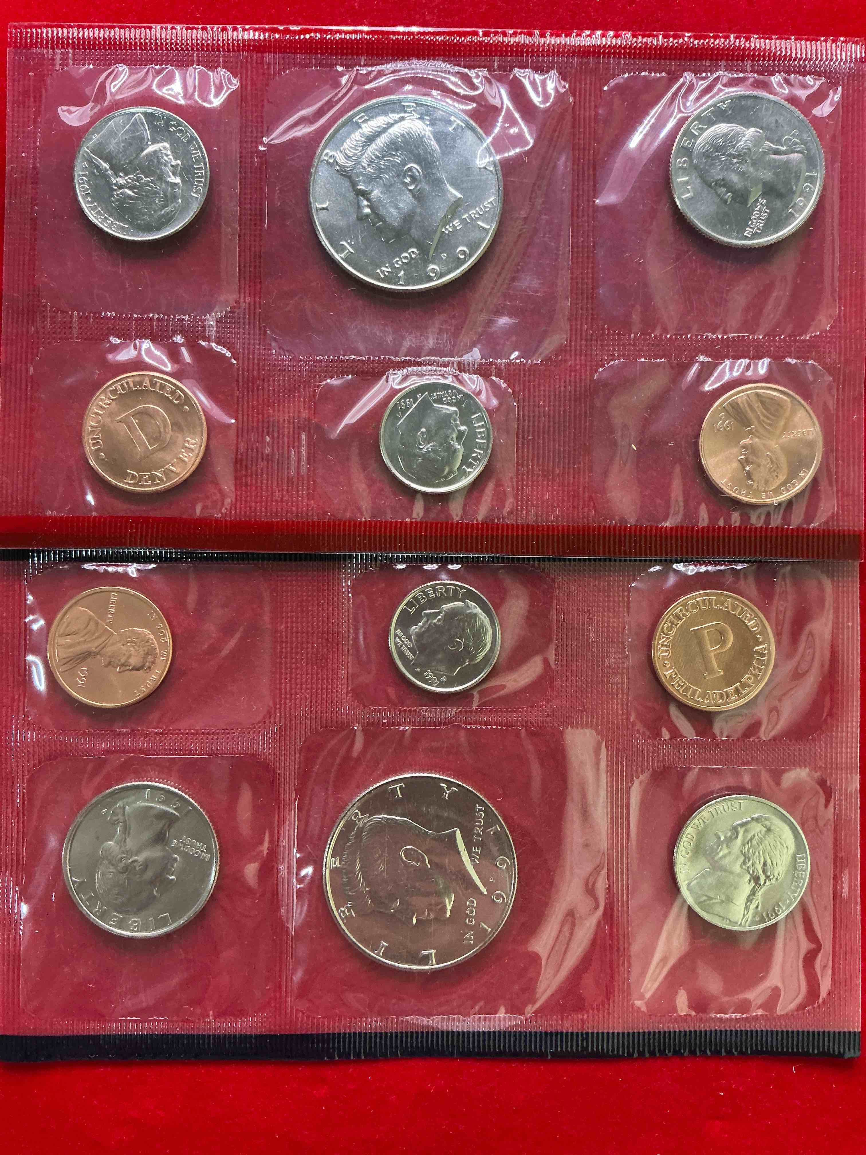 1991 uncirculated philadelphia & denver 12 coin mint combo! these beautiful, uncirculated coins are rare pieces of history! 1991 dimes, pennies half dollars, nickels & quarters!