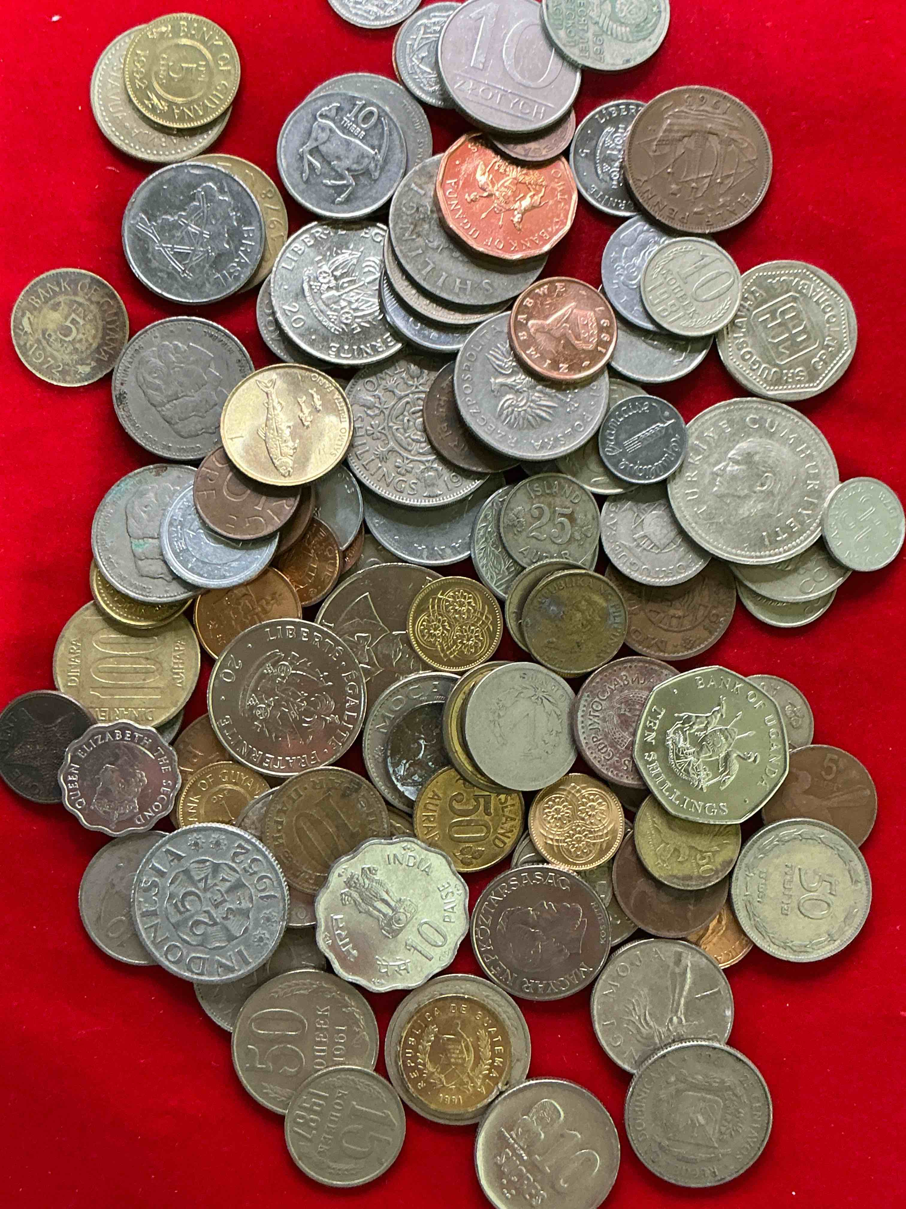 Condition photo showing Good Condition for world coins, antique & vintage! each lot is unique! many different years, countries, sizes & exotic places. this cool collection of antique coins from around the world is loads of fun! have fun identifying each coin & country as a great educational tool! a great investment too!