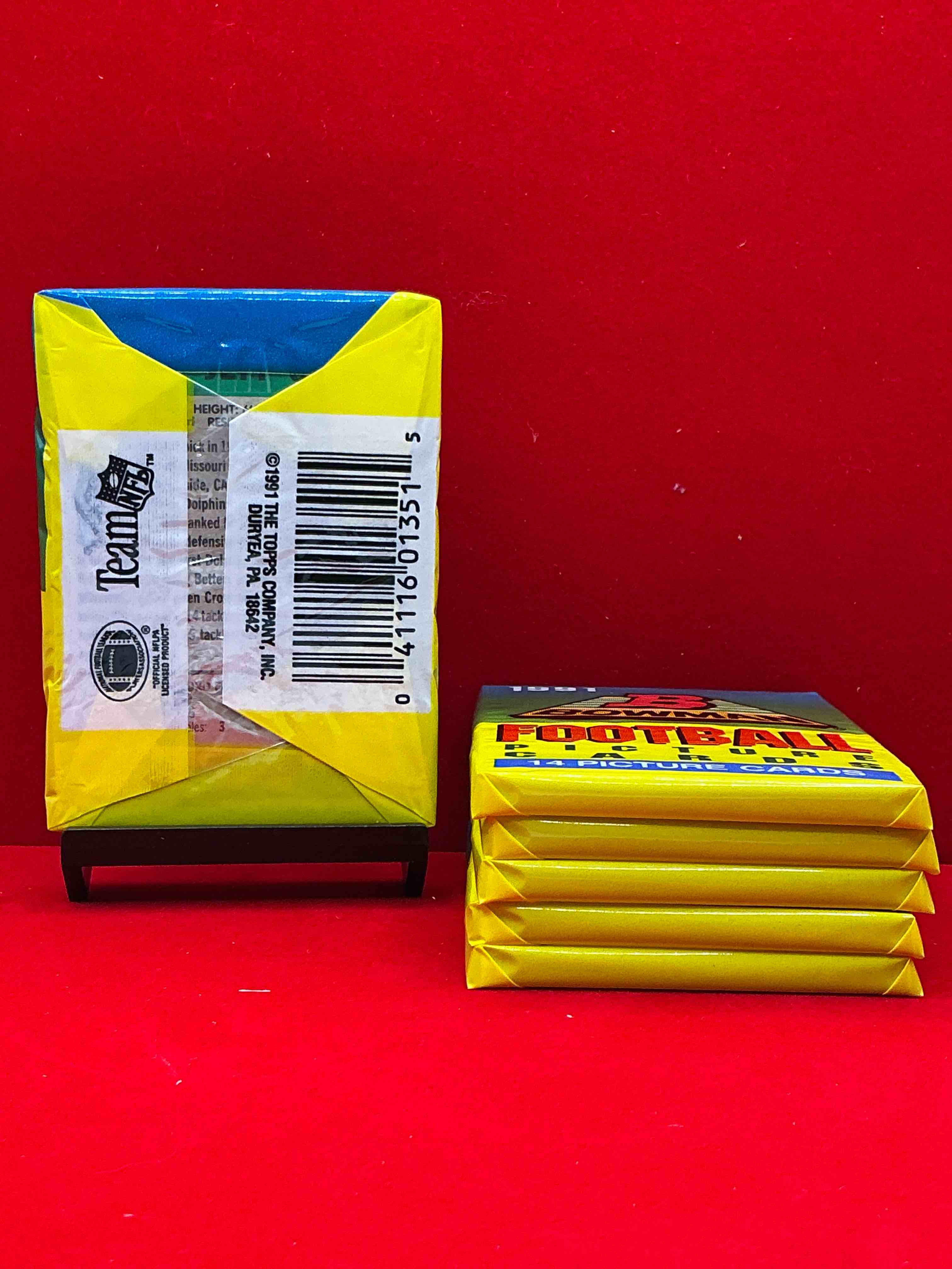 Condition photo showing New/Like New for 1991 bowman football unopened sports card packs direct from original box! search for valuable emmitt smith cards & other stars! super rare & could have some awesome cards inside!