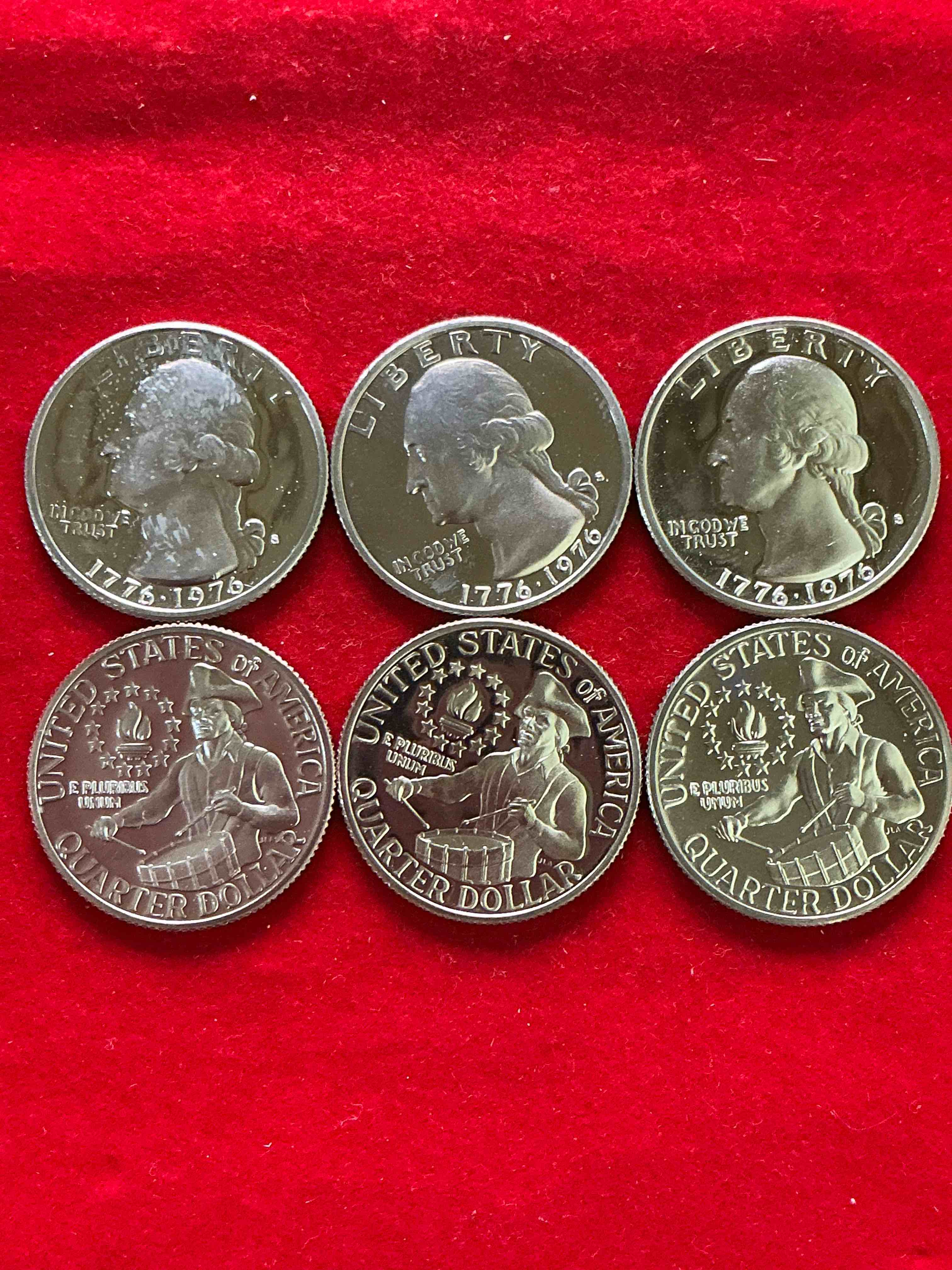 1976 mint condition proof quarters! rare! ultra cool bicentennial edition quarters, celebrating america’s 200th anniversary… 250 coming up! brilliant quarters!