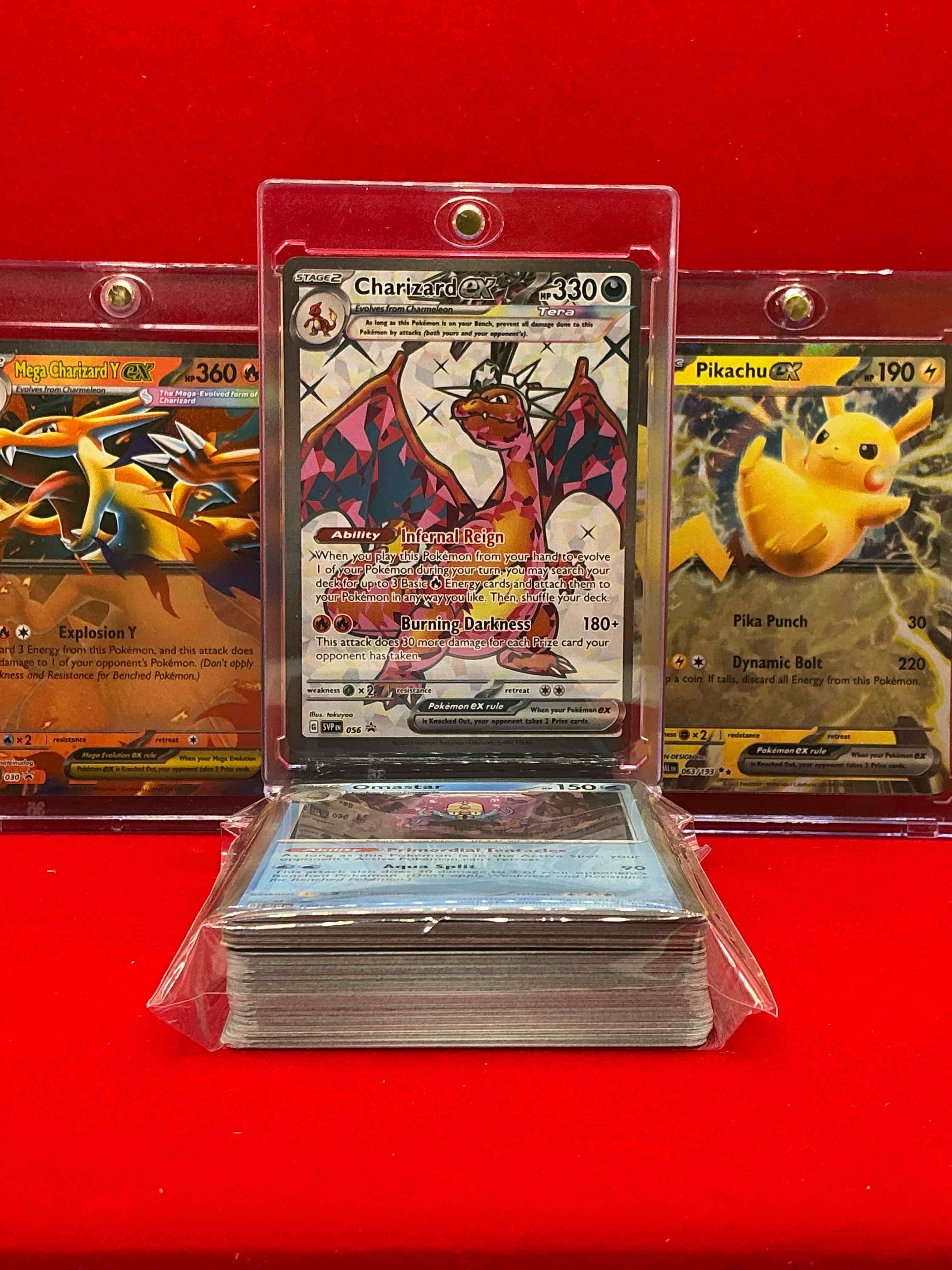 charizard ex, pikachu ex & more! insane! along with 50 other pokémon heroes, holos, legends & commons- including holographic cards, stage 2 cards, holos in all forms & more! also includes 36 non holo common/ uncommon basic & first stage cards trainers & energy too! perfect set for collectors & enthusiasts!