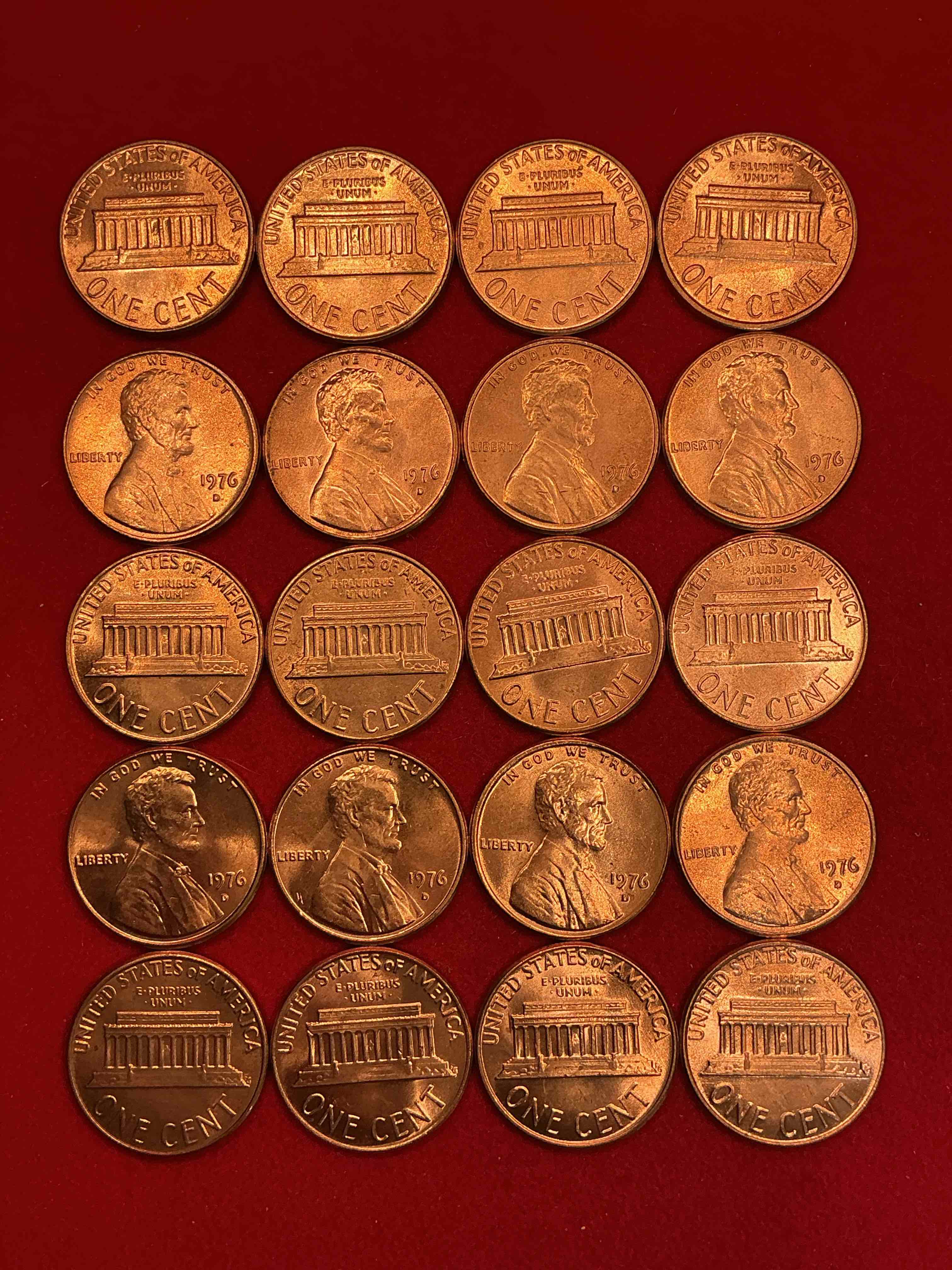 1976 brilliant uncirculated america 200 year anniversary pennies! celebrate america’s bicentennial with the unc brilliant 1976 pennies, direct from the original bank rolls! these pennies have not seen the light of day since 1976, wow! serious collector items!