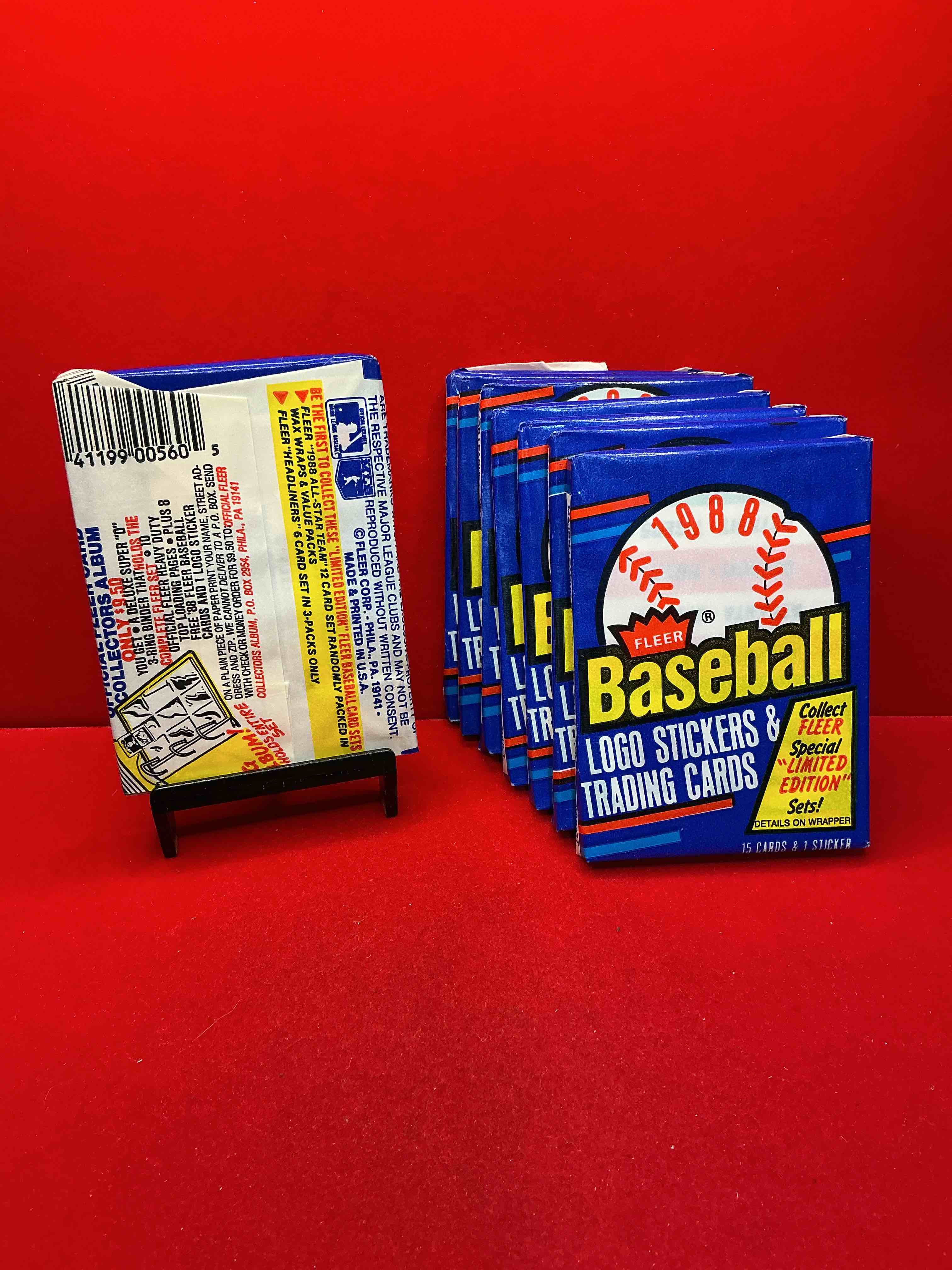 Condition photo showing New/Like New for 80's baseball fan's rejoice! 1988 fleer baseball unopened wax packs full of collectible trading cards! search for valuable don mattingly & nolan ryan cards worth hundreds in perfect condition!
