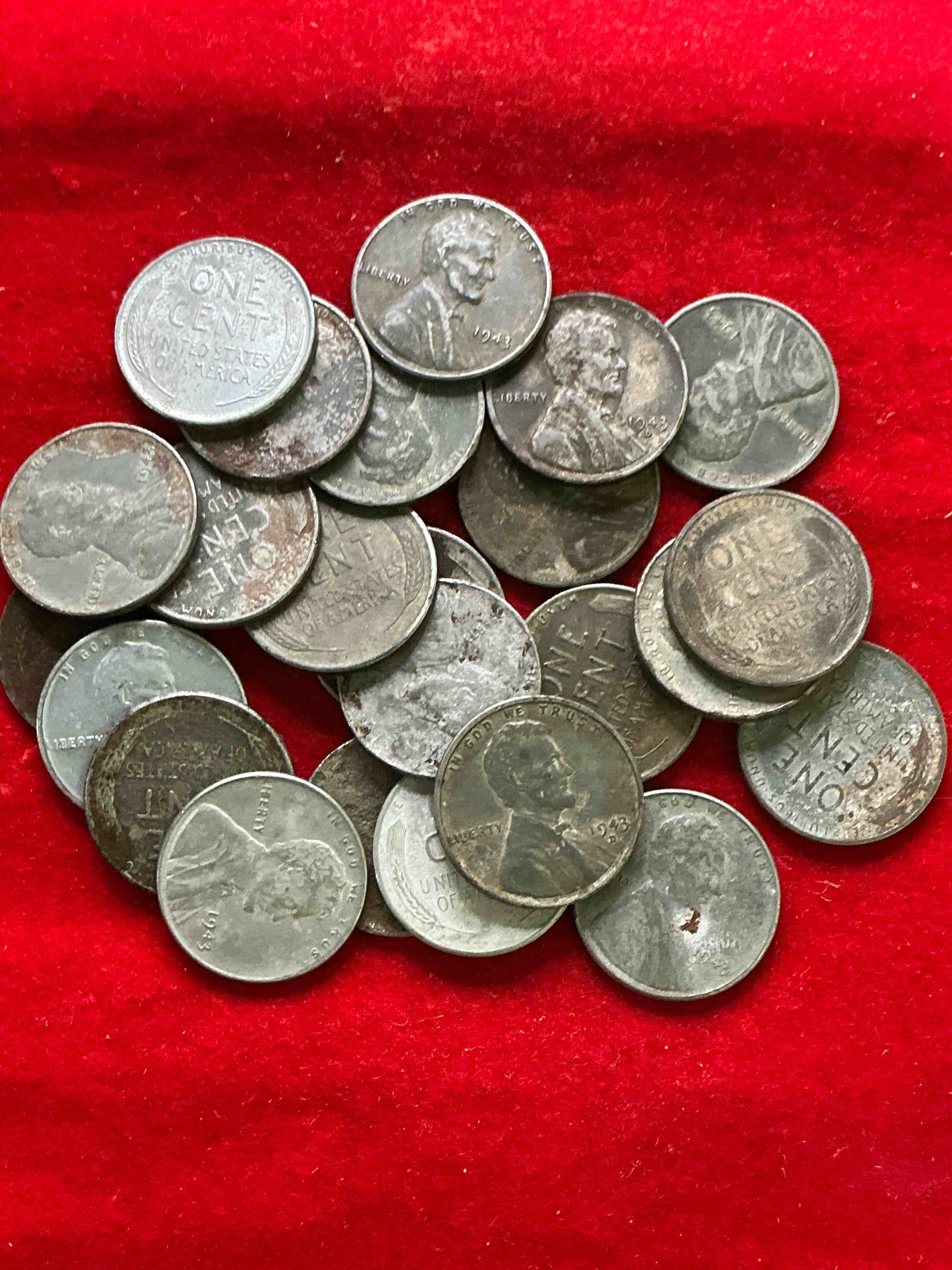 Condition photo showing Good Condition for (24 piece set) 1943 world war il history! did you know that in 1943 copper was so valuable for making ammunition that the u.s. treasury made pennies out of steel?! 1943 steel pennies have become valuable, rare collector items! up for auction are rare wwii steel pennies appearing circulated. own pieces of world war ii history that are an awesome investment!