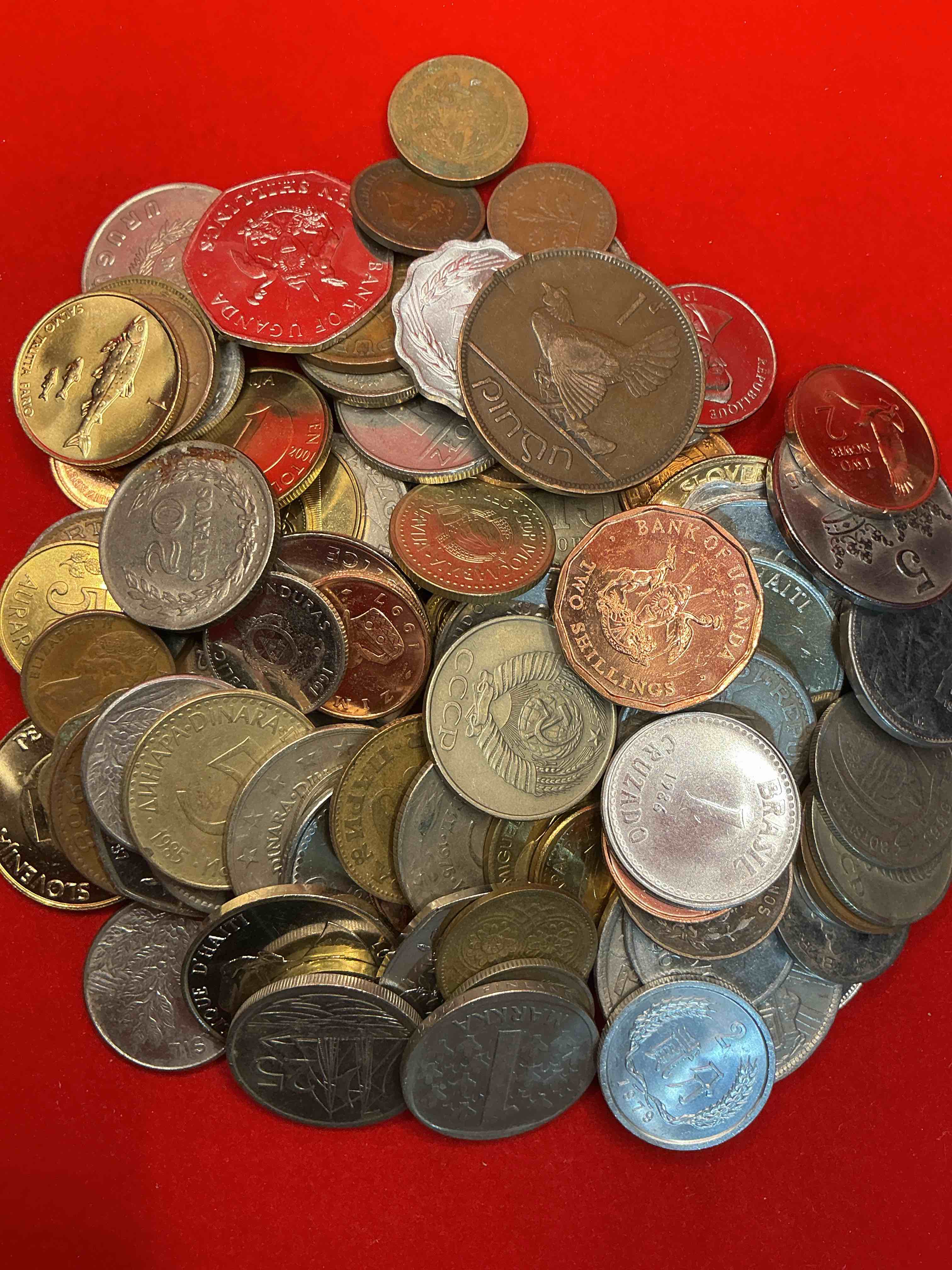 Condition photo showing Good Condition for world coins, antique & vintage! each lot is unique! many different years, countries, sizes & exotic places. this cool collection of antique coins from around the world is loads of fun! have fun identifying each coin & country as a great educational tool! a great investment too!