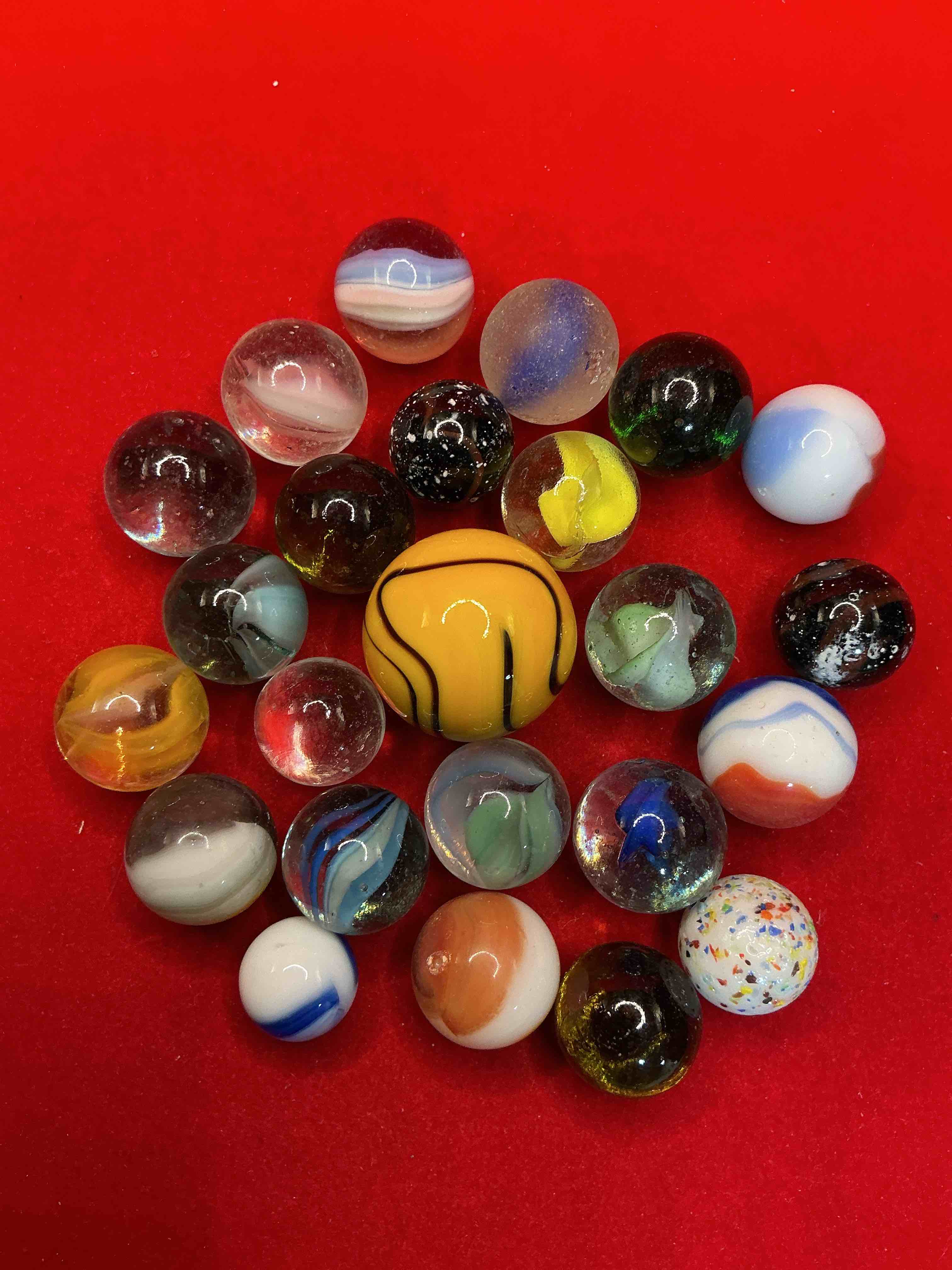 Condition photo showing Good Condition for antique glass marbles! genuine stunning marbles lot, some marbles made between the years 1925-1965 & some may be made with uranium! some may are great depression era & even earlier! gorgeous, authentic pieces of history!