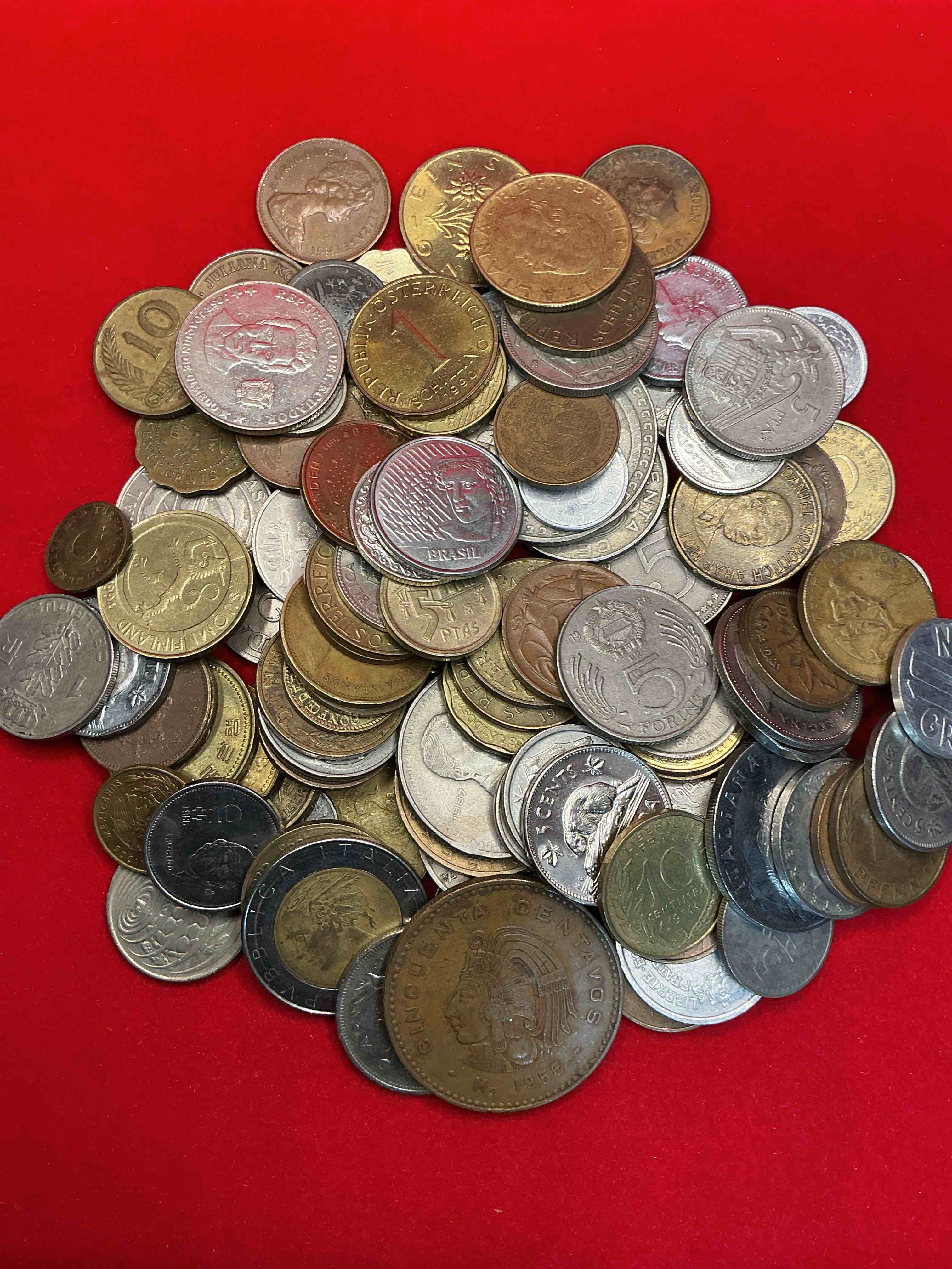 Condition photo showing Good Condition for world coins, antique & vintage! each lot is unique! many different years, countries, sizes & exotic places. this cool collection of antique coins from around the world is loads of fun! have fun identifying each coin & country as a great educational tool! a great investment too!