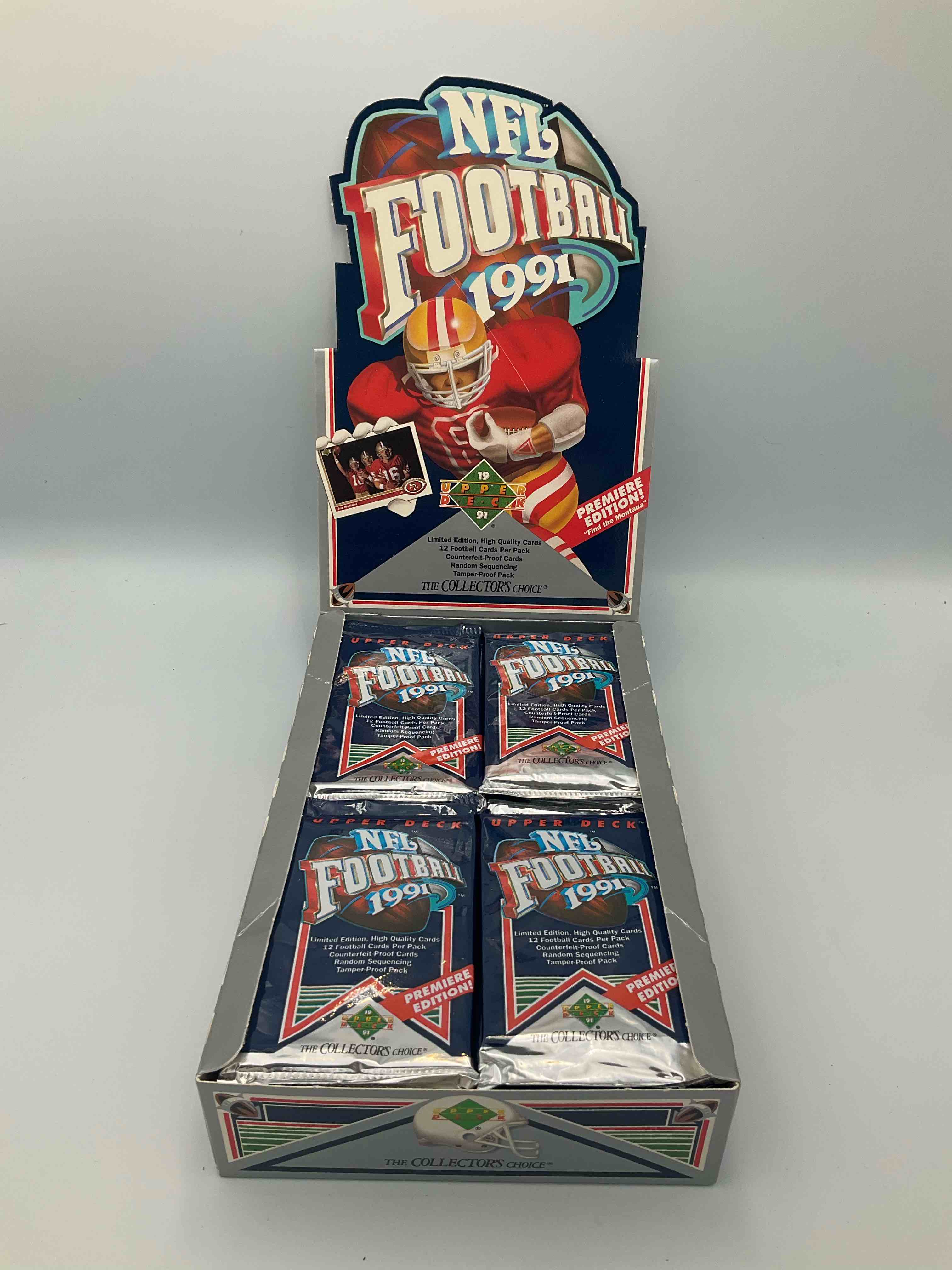 Condition photo showing New/Like New for rare & vintage! 1991 upper deck premier edition unopened nfl football packs! direct from original box! brett favre rookie year! search for brett favre rookie & other 80s stars!