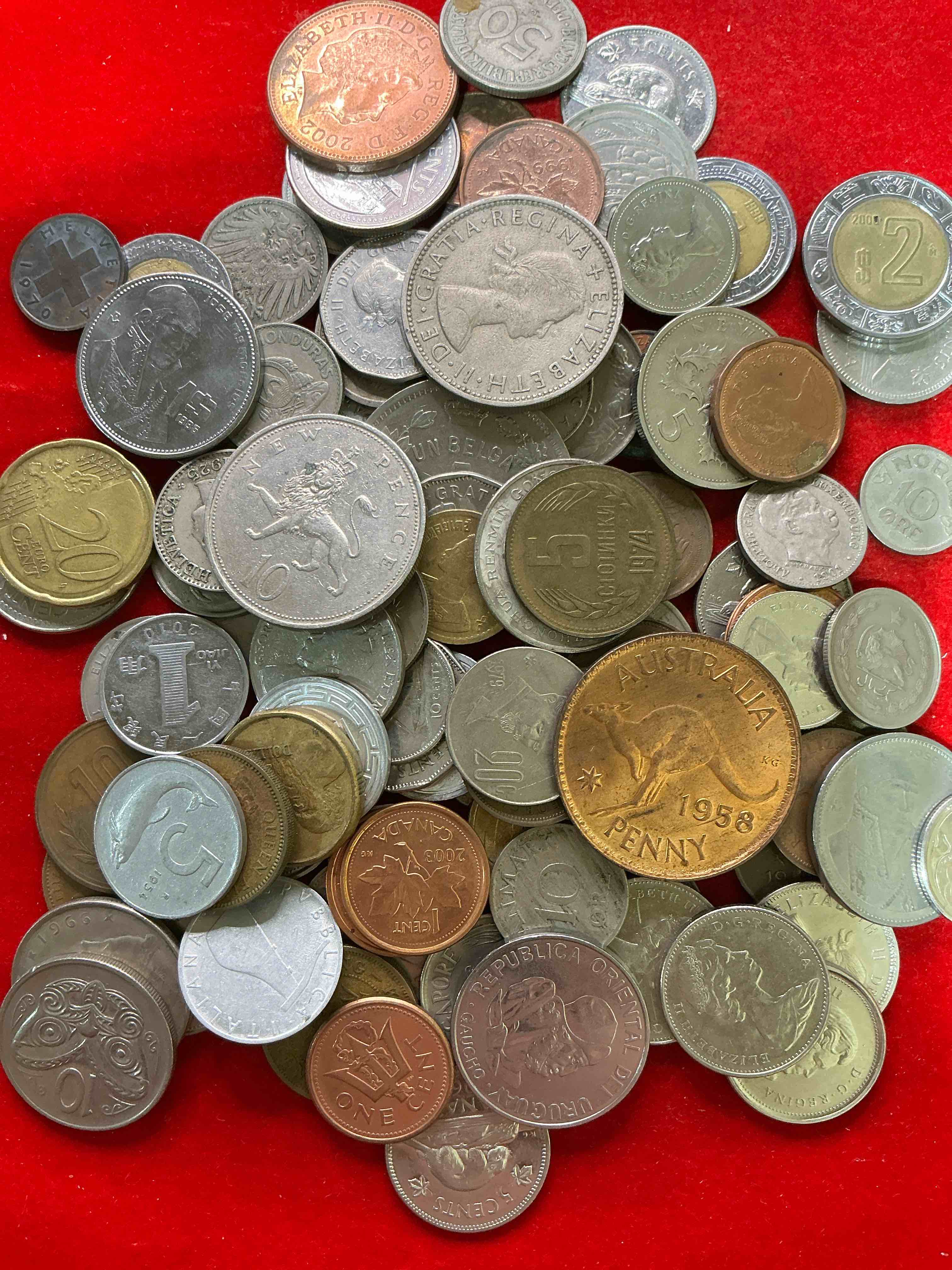 Condition photo showing Good Condition for world coins, antique & vintage! each lot is unique! many different years, countries, sizes & exotic places. this cool collection of antique coins from around the world is loads of fun! have fun identifying each coin & country as a great educational tool! a great investment too!