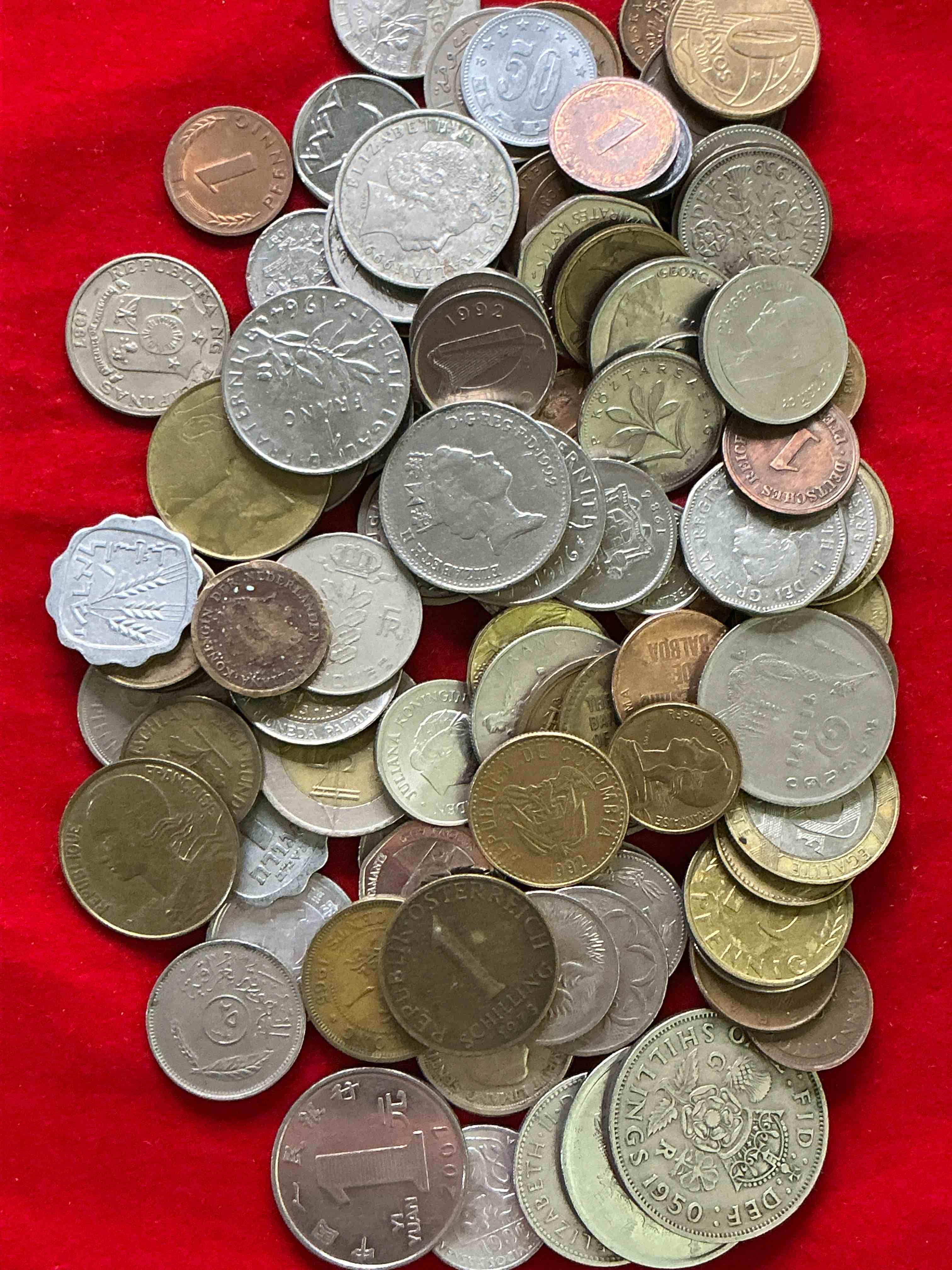 Condition photo showing Good Condition for world coins, antique & vintage! each lot is unique! many different years, countries, sizes & exotic places. this cool collection of antique coins from around the world is loads of fun! have fun identifying each coin & country as a great educational tool! a great investment too!