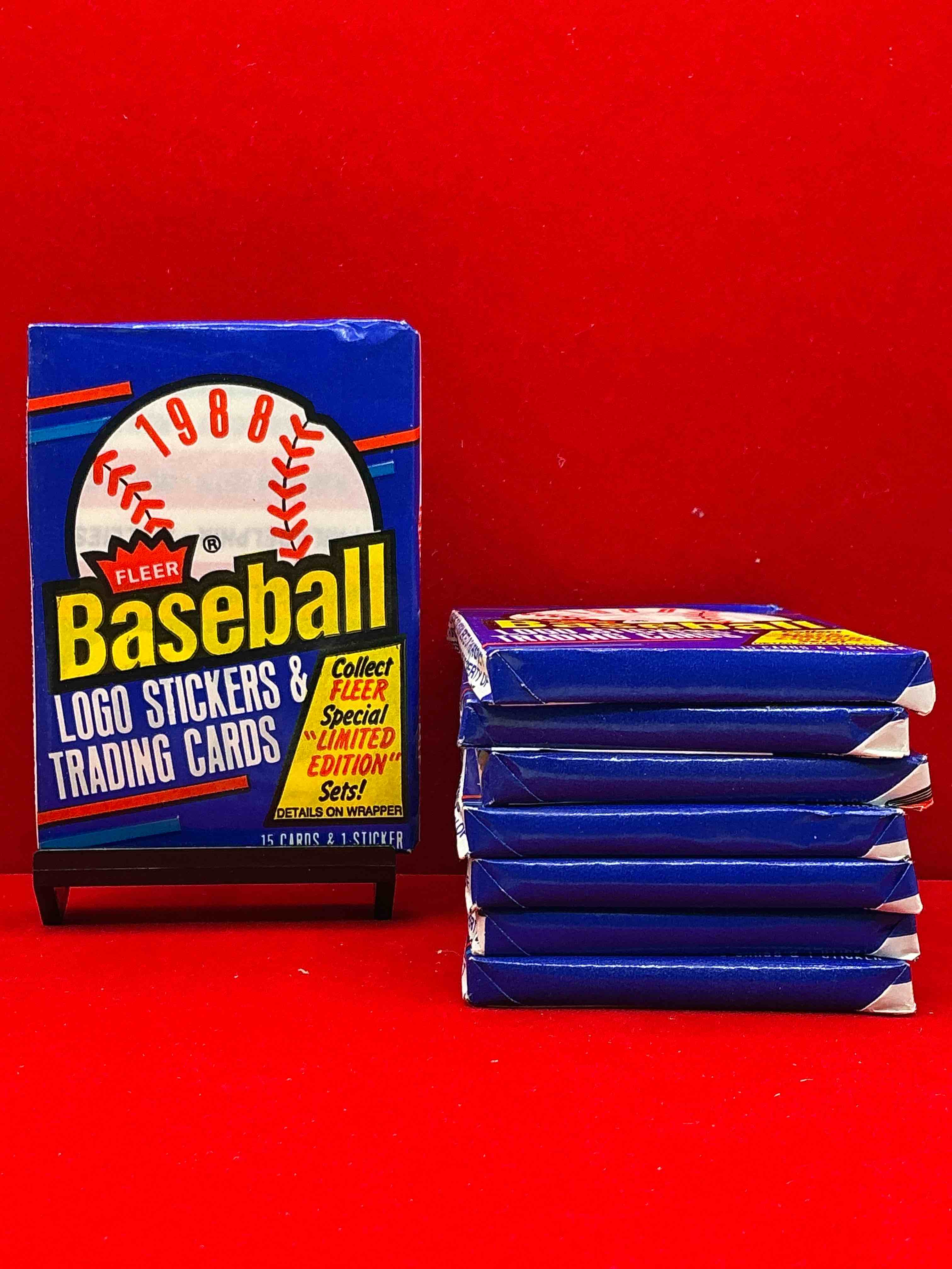 80's baseball fan's rejoice! 1988 fleer baseball unopened wax packs full of collectible trading cards! search for valuable don mattingly & nolan ryan cards worth hundreds in perfect condition!