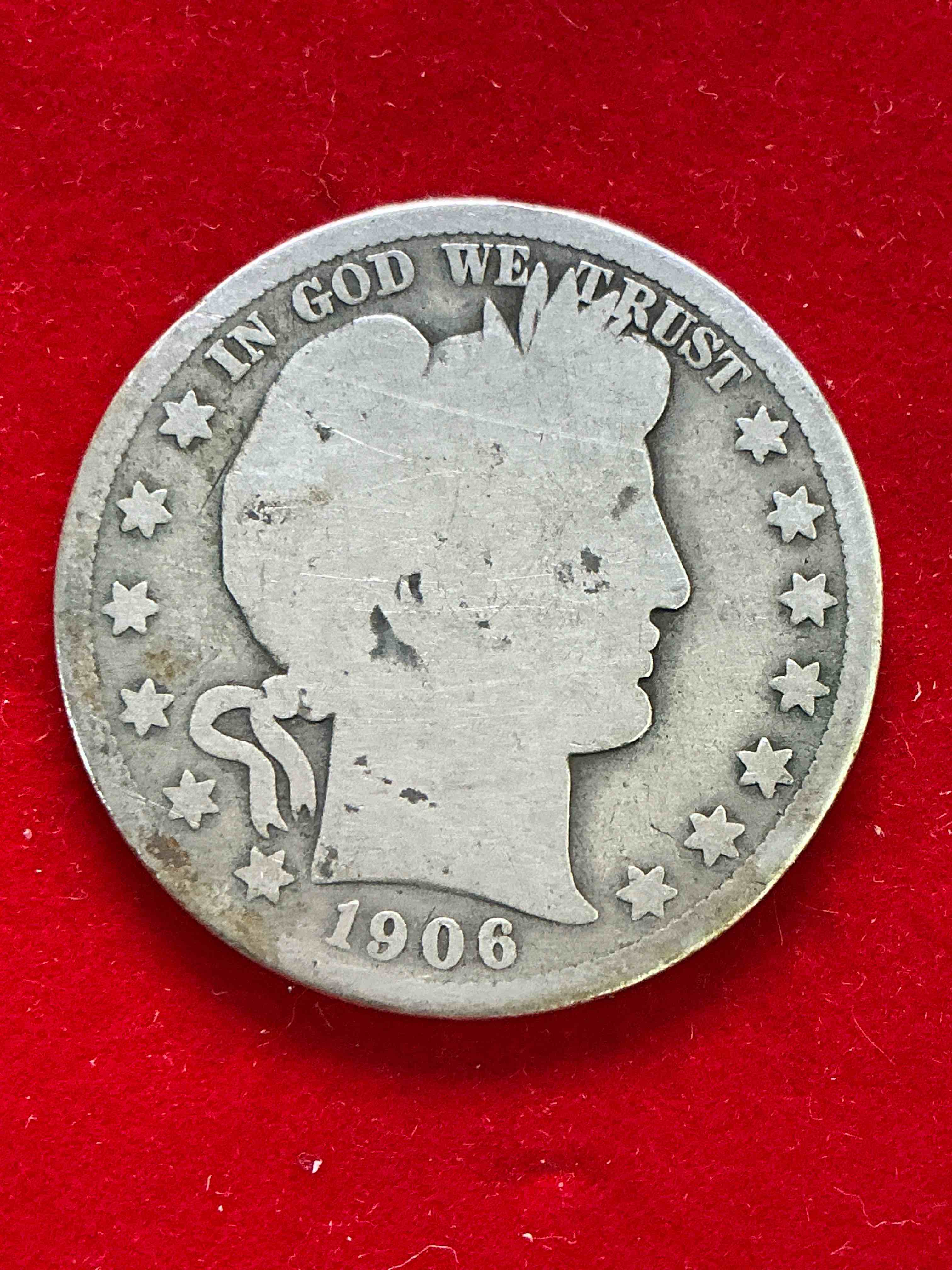 rare us fine silver! barber half dollar, 90% silver! 1906 edition! nearly impossible to collect! rare & very coveted by collectors! own a piece of history great for coin collectors, think of the history these coins have seen! rare 90% silver barber half dollar!