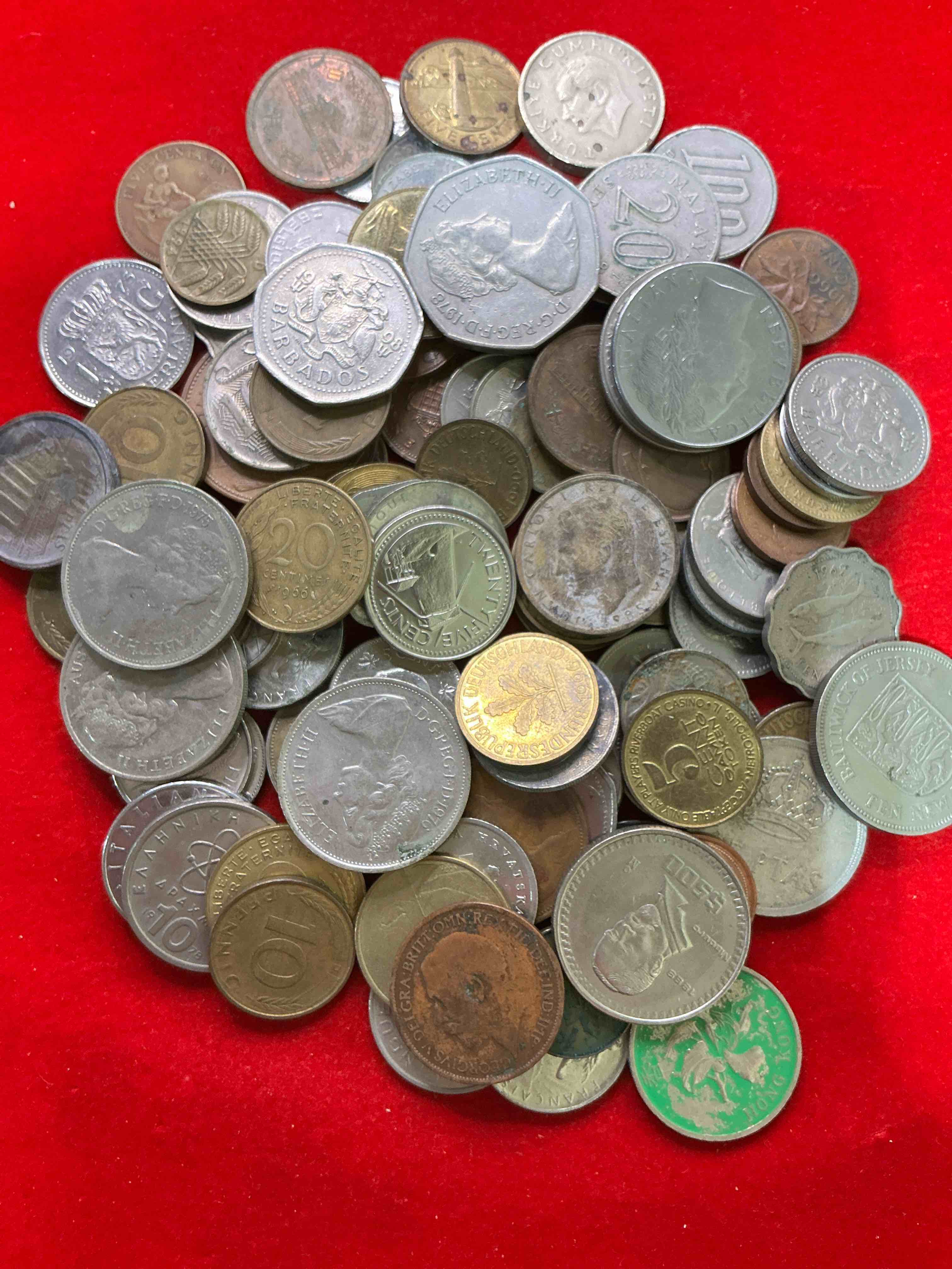 Condition photo showing Good Condition for world coins, antique & vintage! each lot is unique! many different years, countries, sizes & exotic places. this cool collection of antique coins from around the world is loads of fun! have fun identifying each coin & country as a great educational tool! a great investment too!