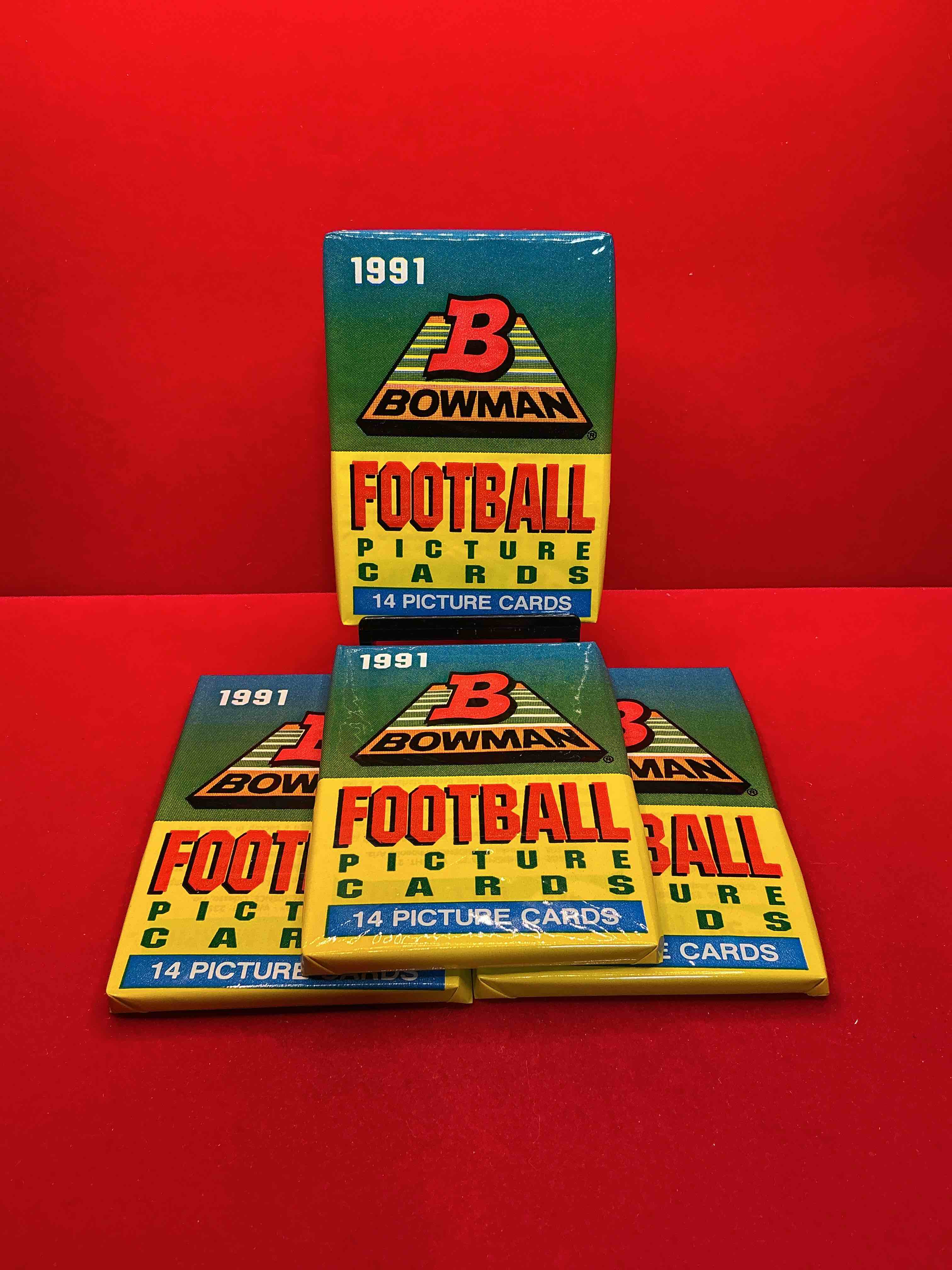 1991 bowman football unopened sports card packs direct from original box! search for valuable emmitt smith cards & other stars! super rare & could have some awesome cards inside!