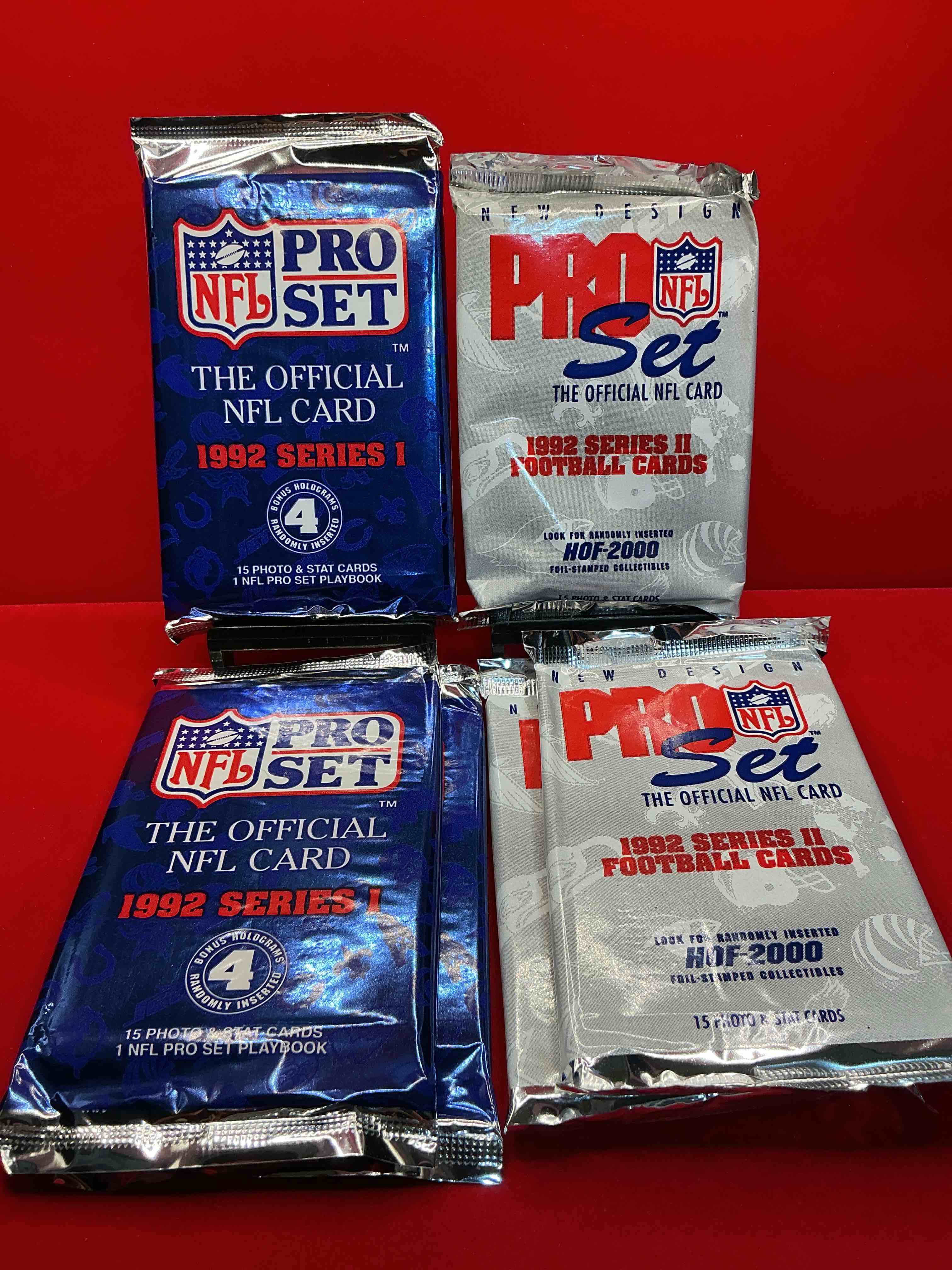 nfl pro set! wow! 1992 series i & ii football cards! possible rice, montana, elway, sanders, jackson & more! search for limited edition randomly inserted hof 2000 stamped collectibles!