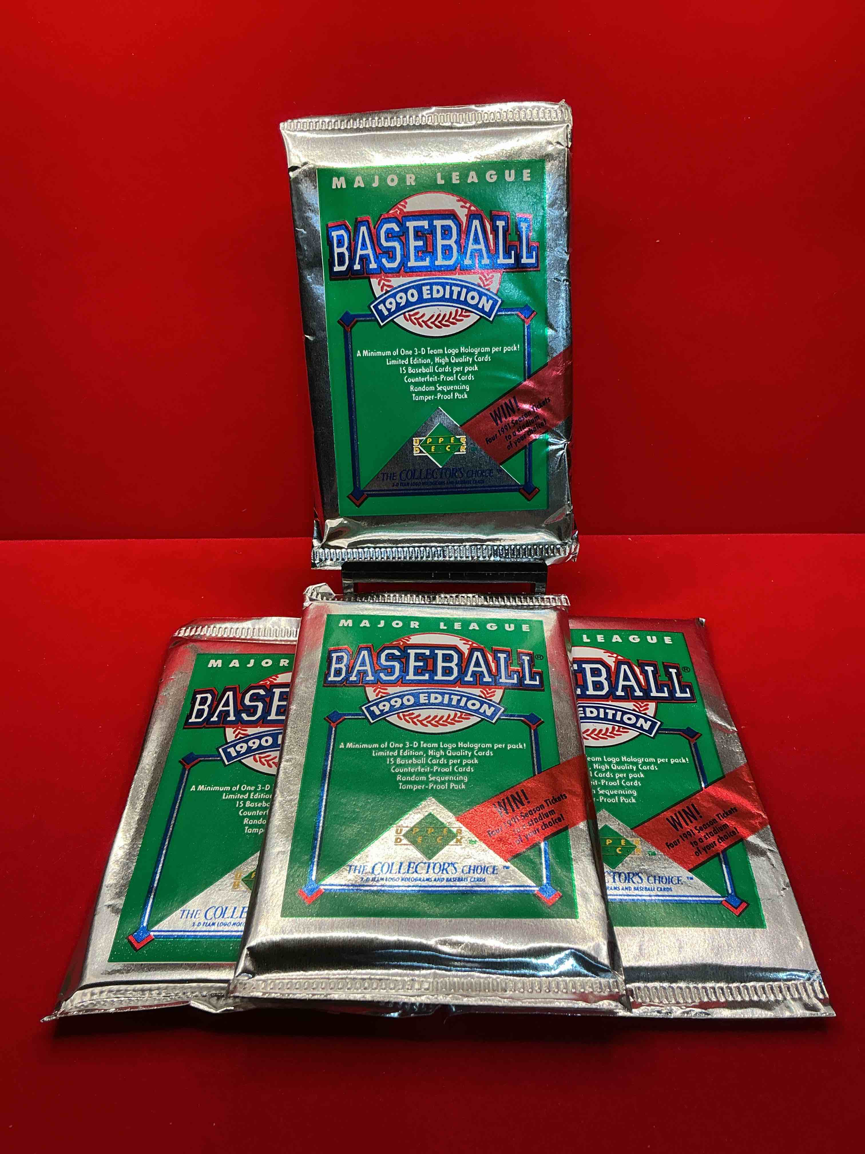 1990 upper deck baseball unopened sports trading card packs! direct from original box! look for possible collector's 3d team logo card! as well as early ken griffey jr. cards!