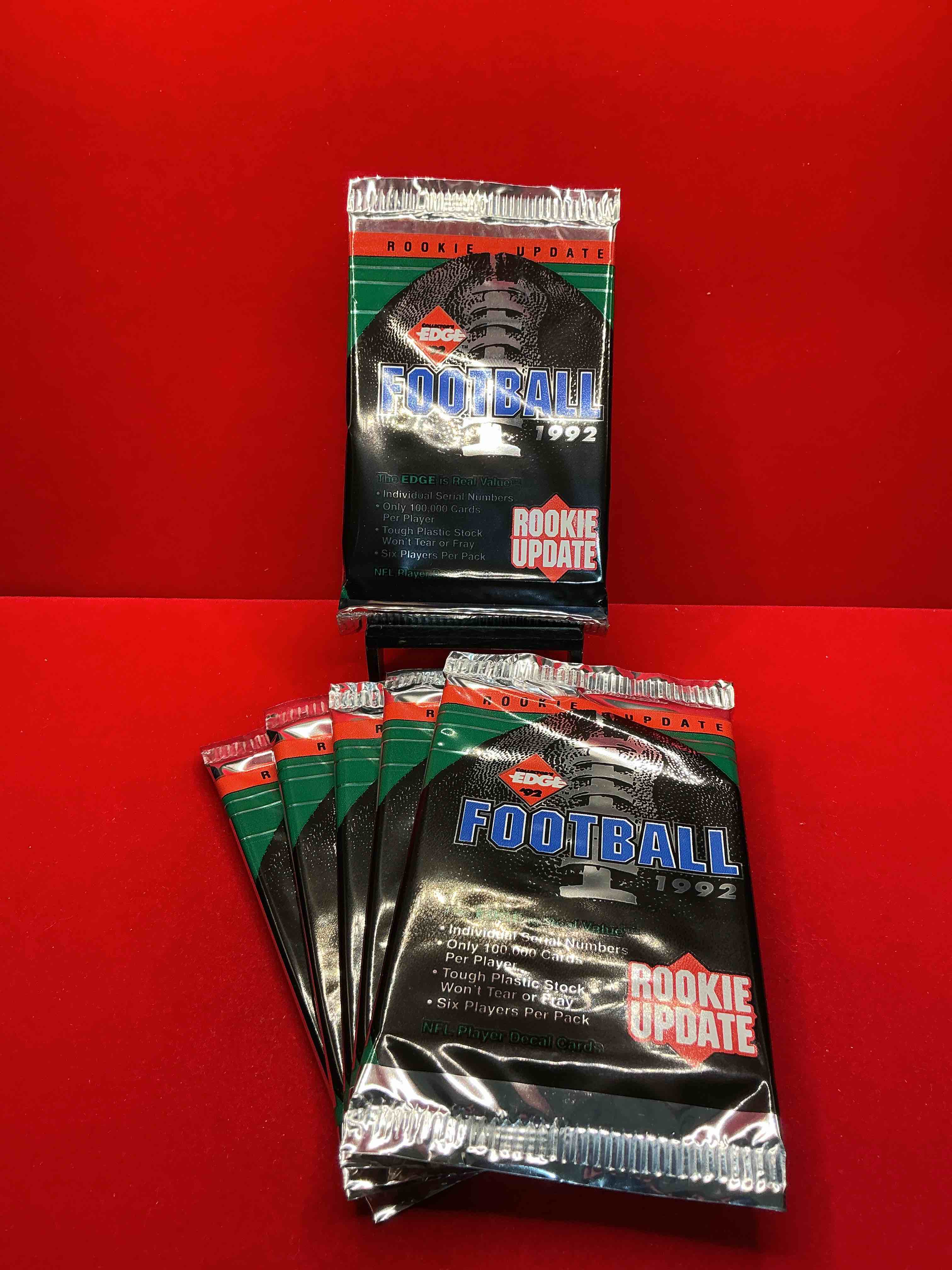 ronnie lott autos!? 1992 collector’s edge! unopened packs direct from original retail case! rookie update edition! football insanity! look for elway, montana, rice & more!
