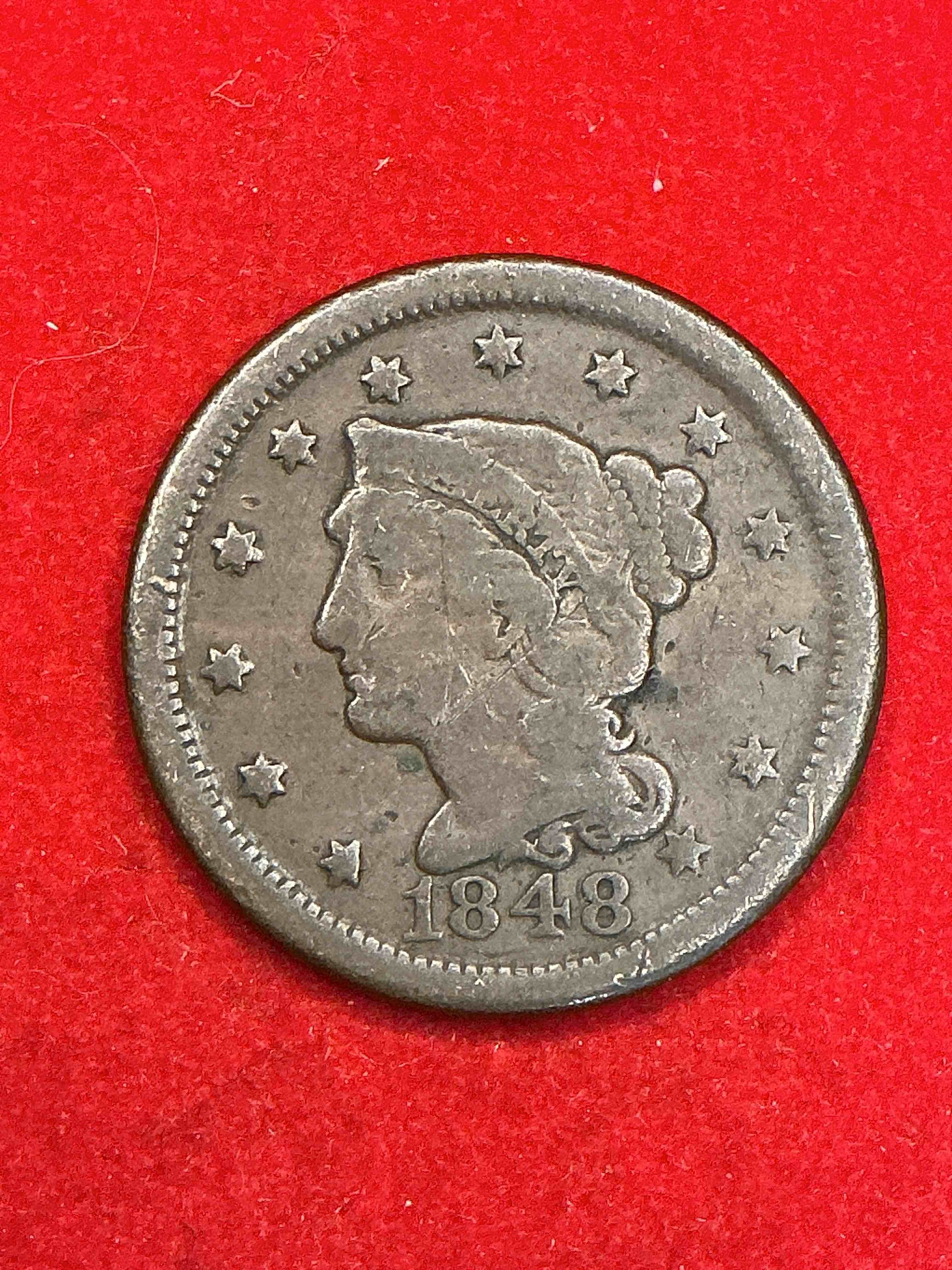 1848 ultra rare us one cent piece! these coins were minted starting in 1839 & have become serious collectors items! this rare one cent piece is in great condition for the year! 1800’s coin, think of the history this coin has seen! incredible!  