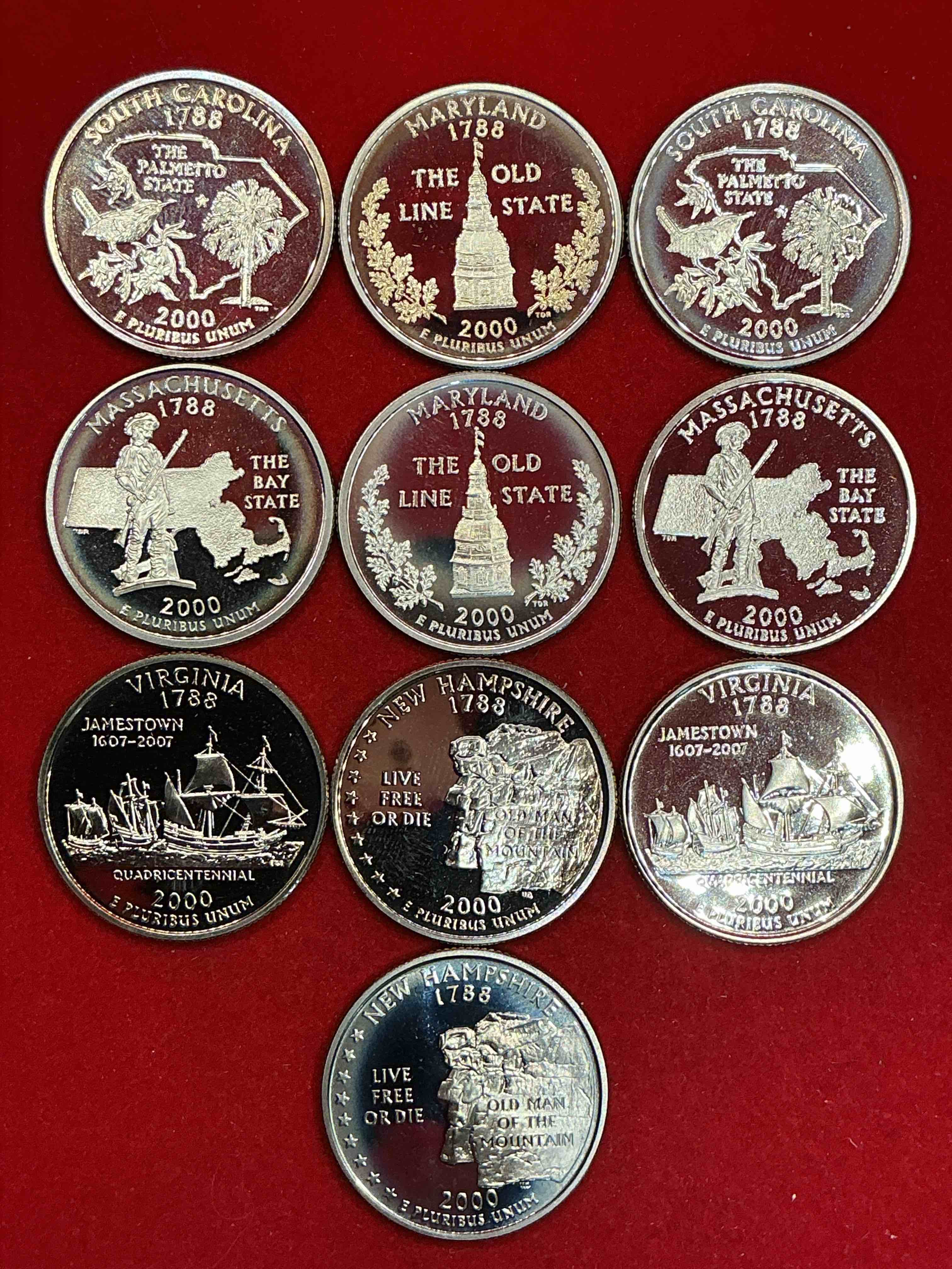 proof quarters, year 2000!  a great collection of various proof state quarters from year 2000, uncirculated proof condition!  these quarters are gorgeous & a serious collector items!  