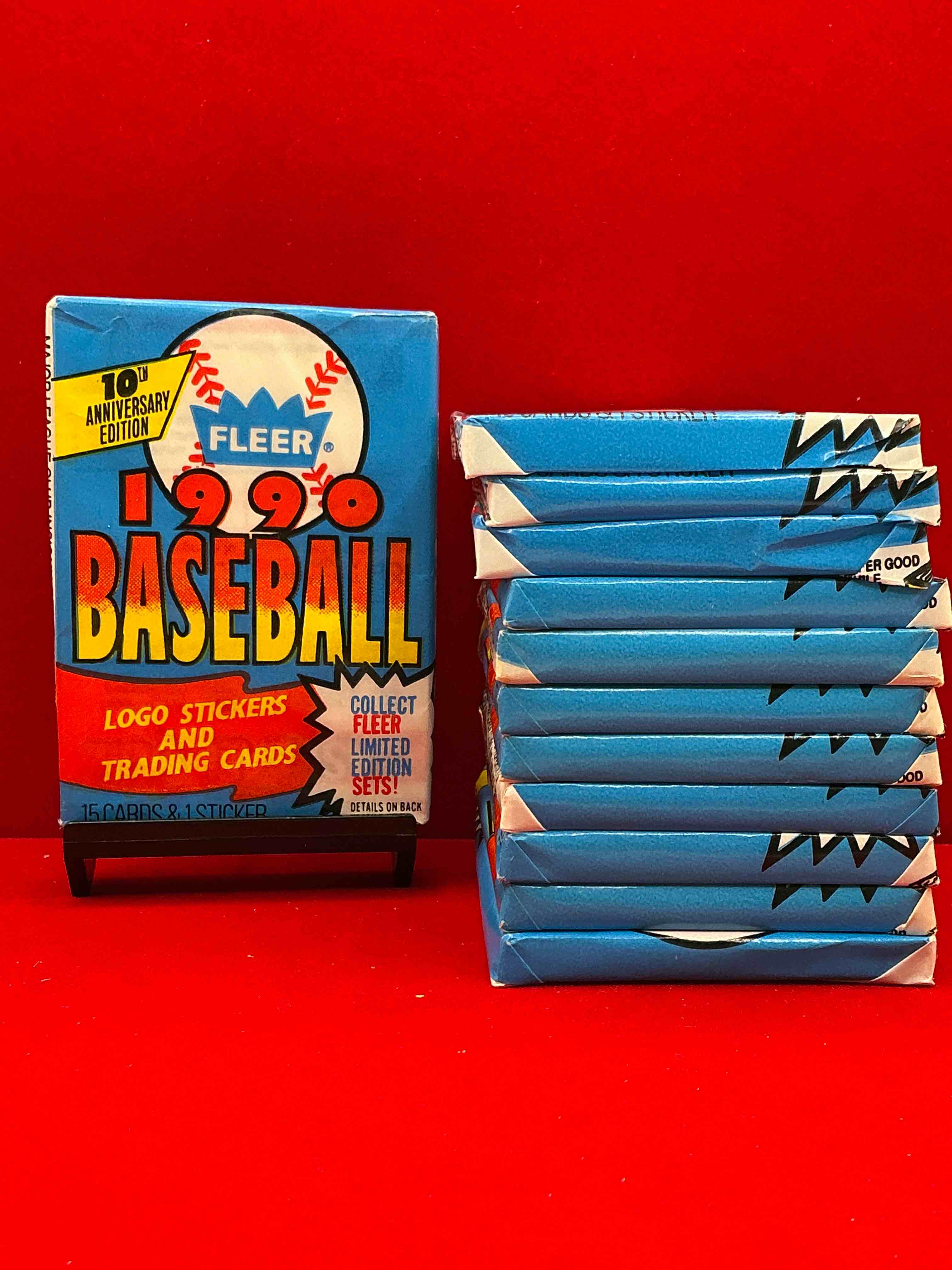 vintage baseball! awesome 1990 fleer baseball unopened sports card wax packs!direct from original box! search for valuable collectible ken griffey jr cards!