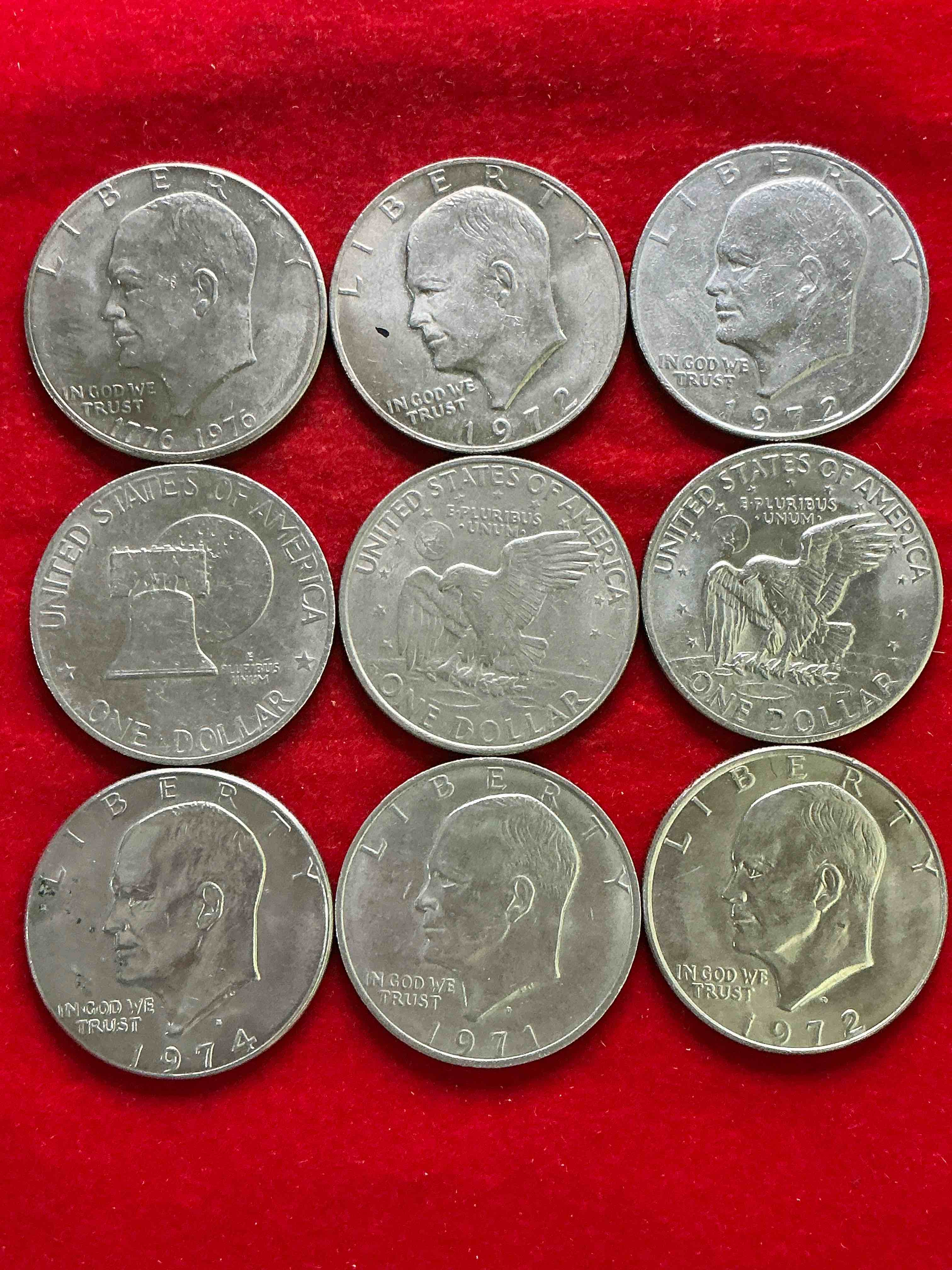 gorgeous eisenhower dollars! here are circulated “ike” dollars! up for auction are ike one dollar coins from different years! awesome ike dollars! even includes rare bicentennial 1976 edition