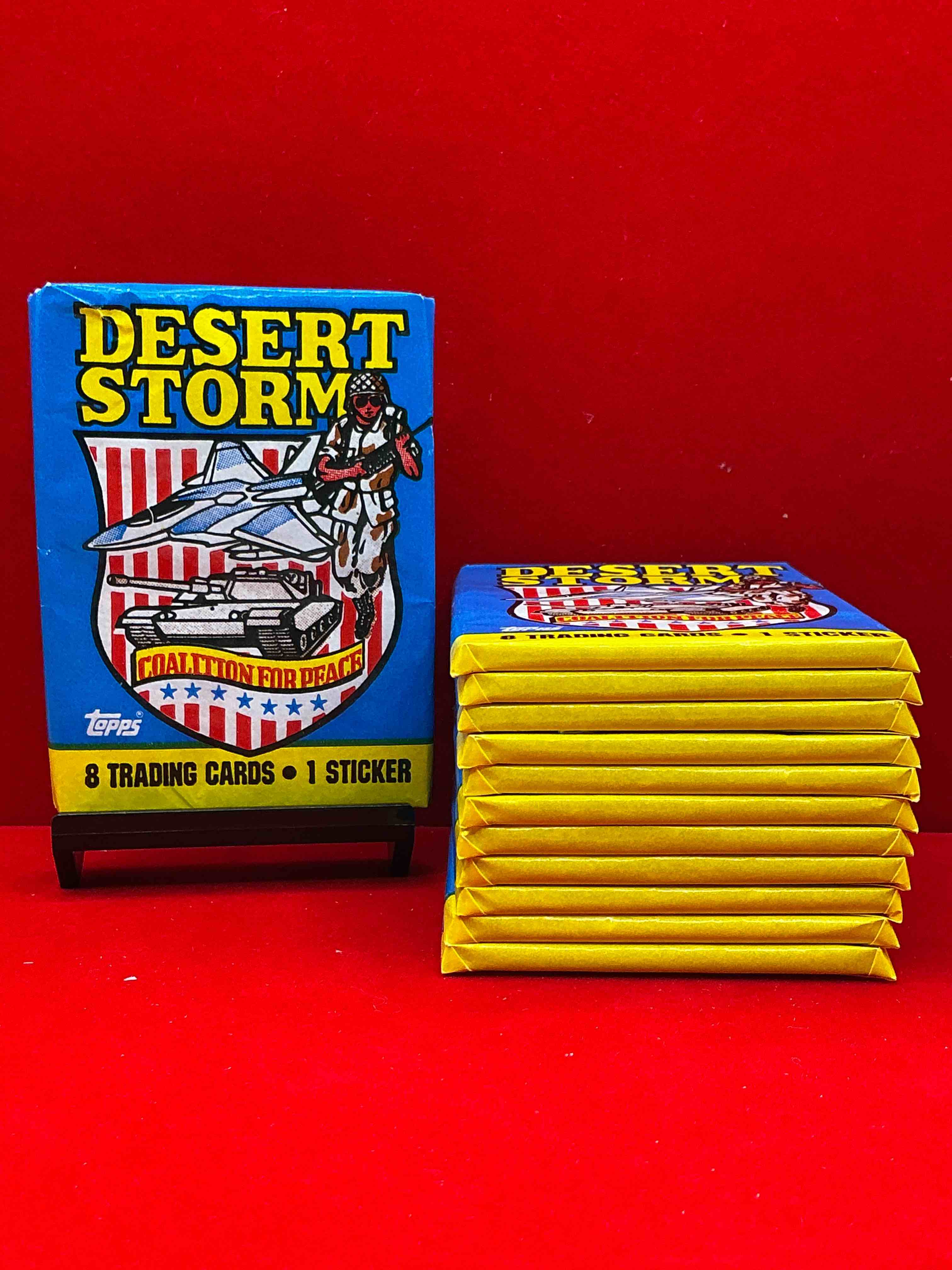 calling veterans! awesome 1991 desert storm coalition for peace unopened wax pack, direct from original sealed retail case! great gift for veterans!