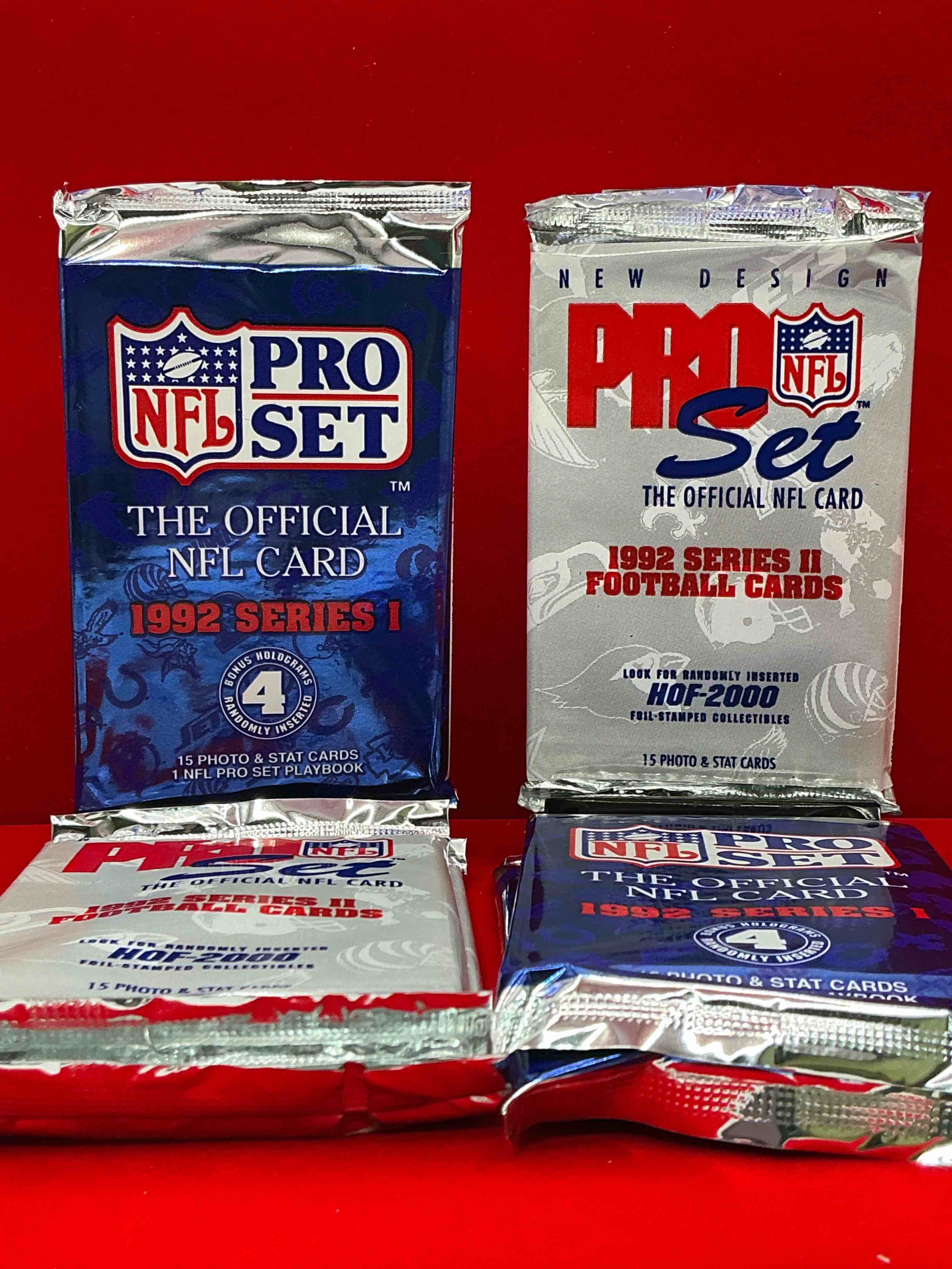 nfl pro set! wow! 1992 series i & ii football cards! possible rice, montana, elway, sanders, jackson & more! search for limited edition randomly inserted hof 2000 stamped collectibles!