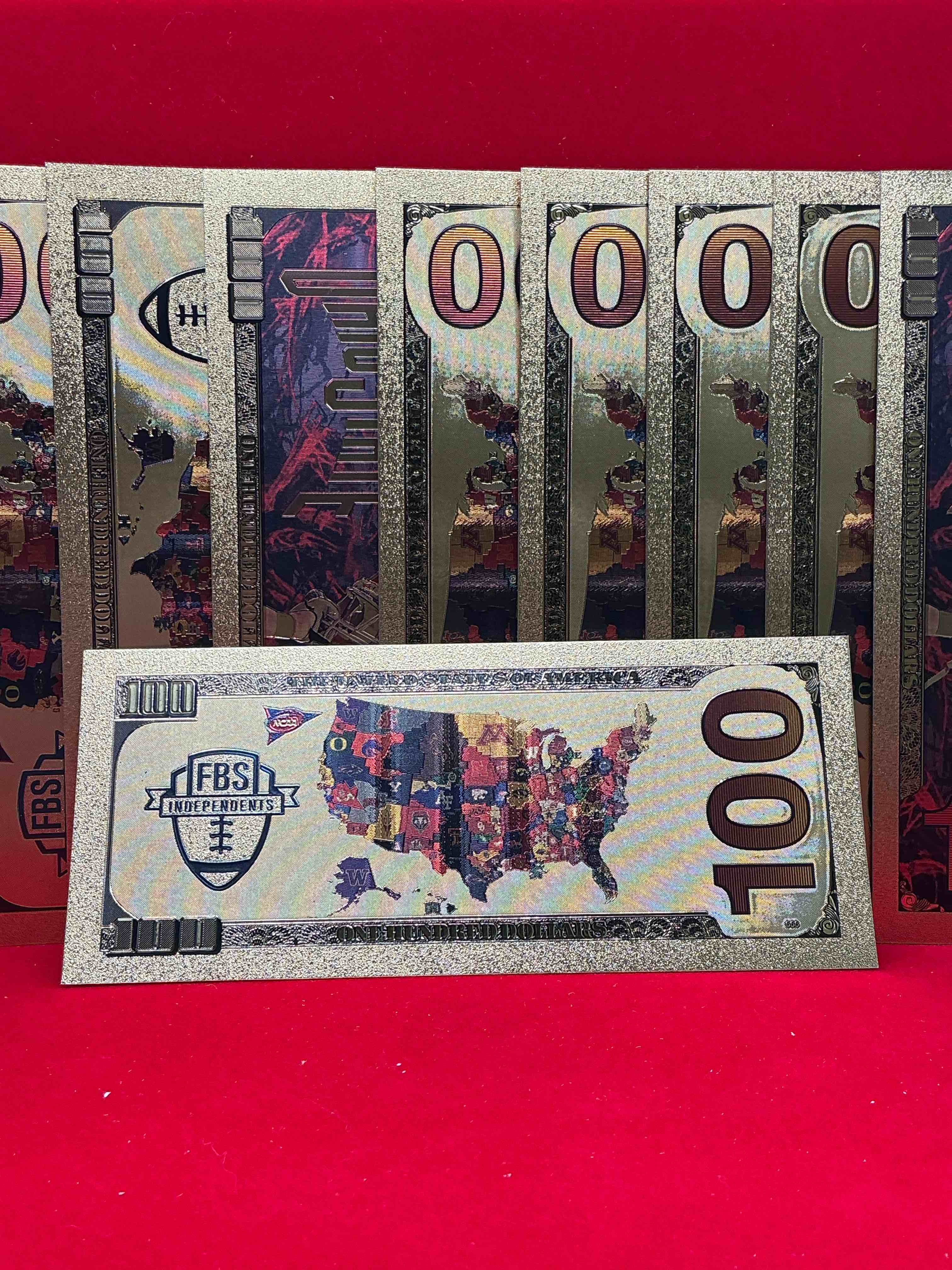 ohio state university collectible memorabilia! super cool, gold in color 100 dollar commemorative ohio state university bill! cool designs on front & back of bill! osu fans rejoice, cool memorabilia! plastic bills with cool designs!
