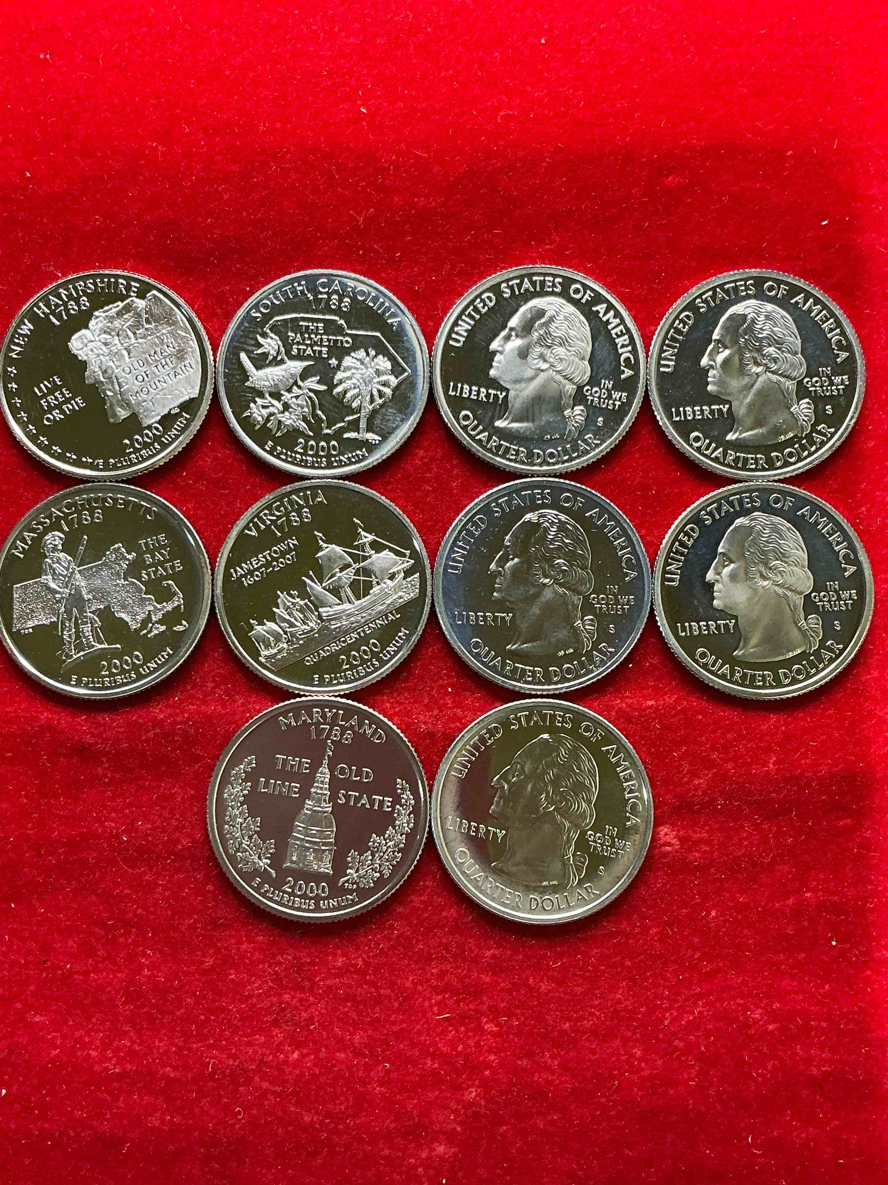 Condition photo showing New/Like New for proof quarters, year 2000! a great collection of various proof state quarters from year 2000, uncirculated proof condition! these quarters are gorgeous & a serious collector items!