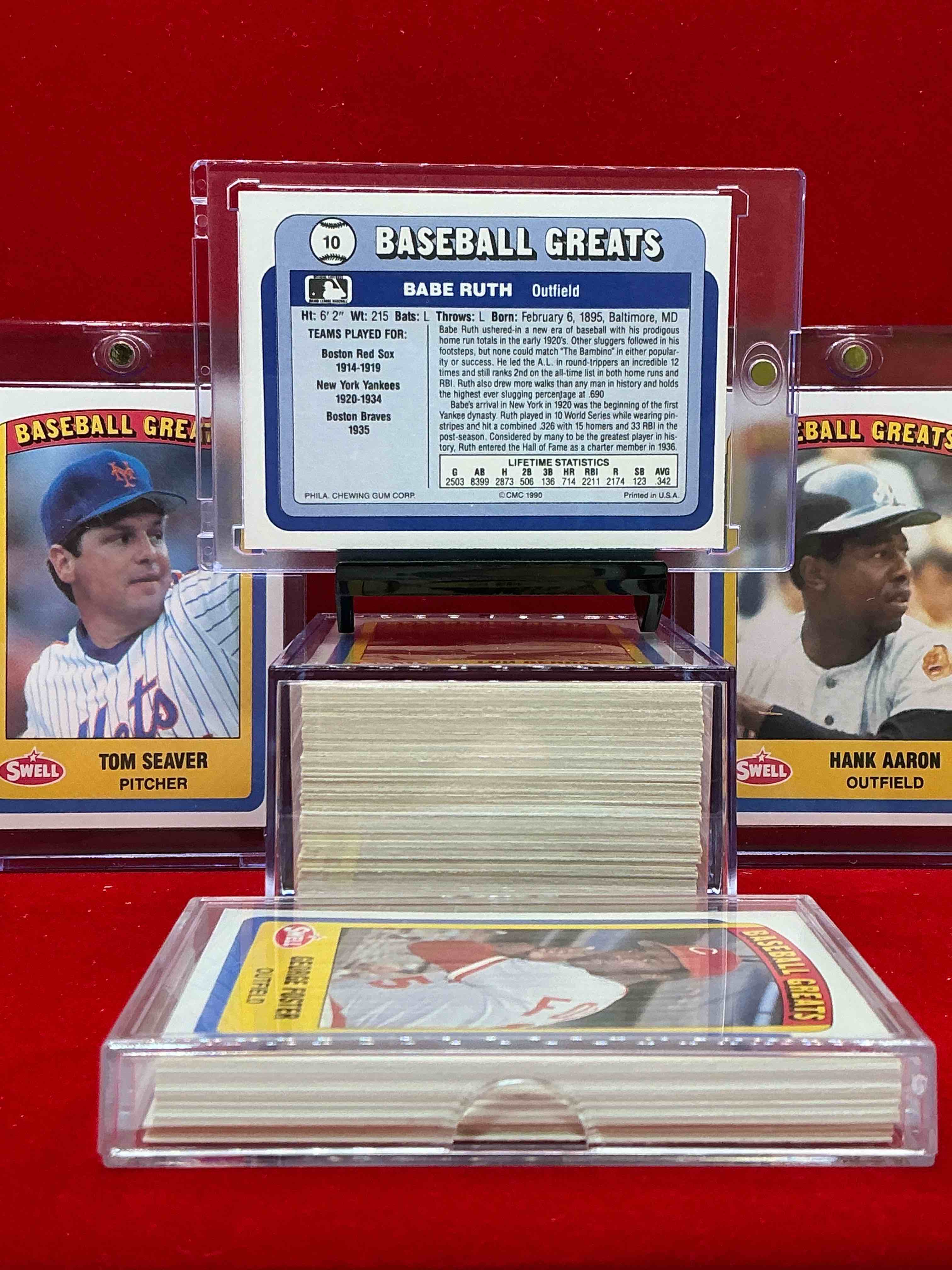Condition photo showing New/Like New for babe ruth! hank aaron! baseball legends! 135 card lot, swell baseball cards! this 135 card lot includes legends & more! swell baseball greats, includes george foster, tom seaver, lou gehrig & more! beautiful card lot!