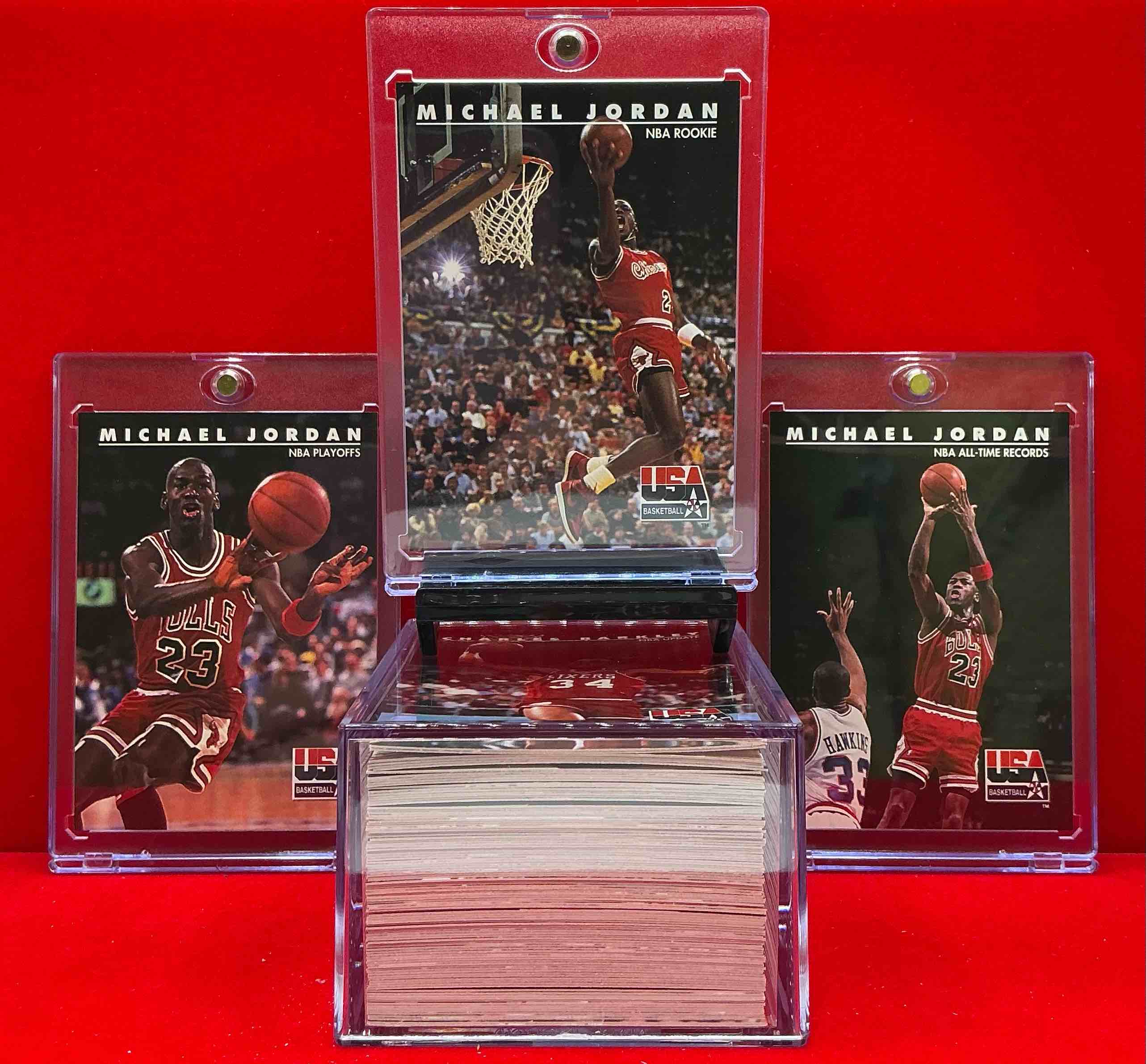 1992 skybox original usa dream team cards! tons of michael jordan cards! this collection is super rare & full of some the best players in nba history! charles barkley, magic johnson, larry bird, patrick ewing & so much more! 1992 skybox, 110 cards!