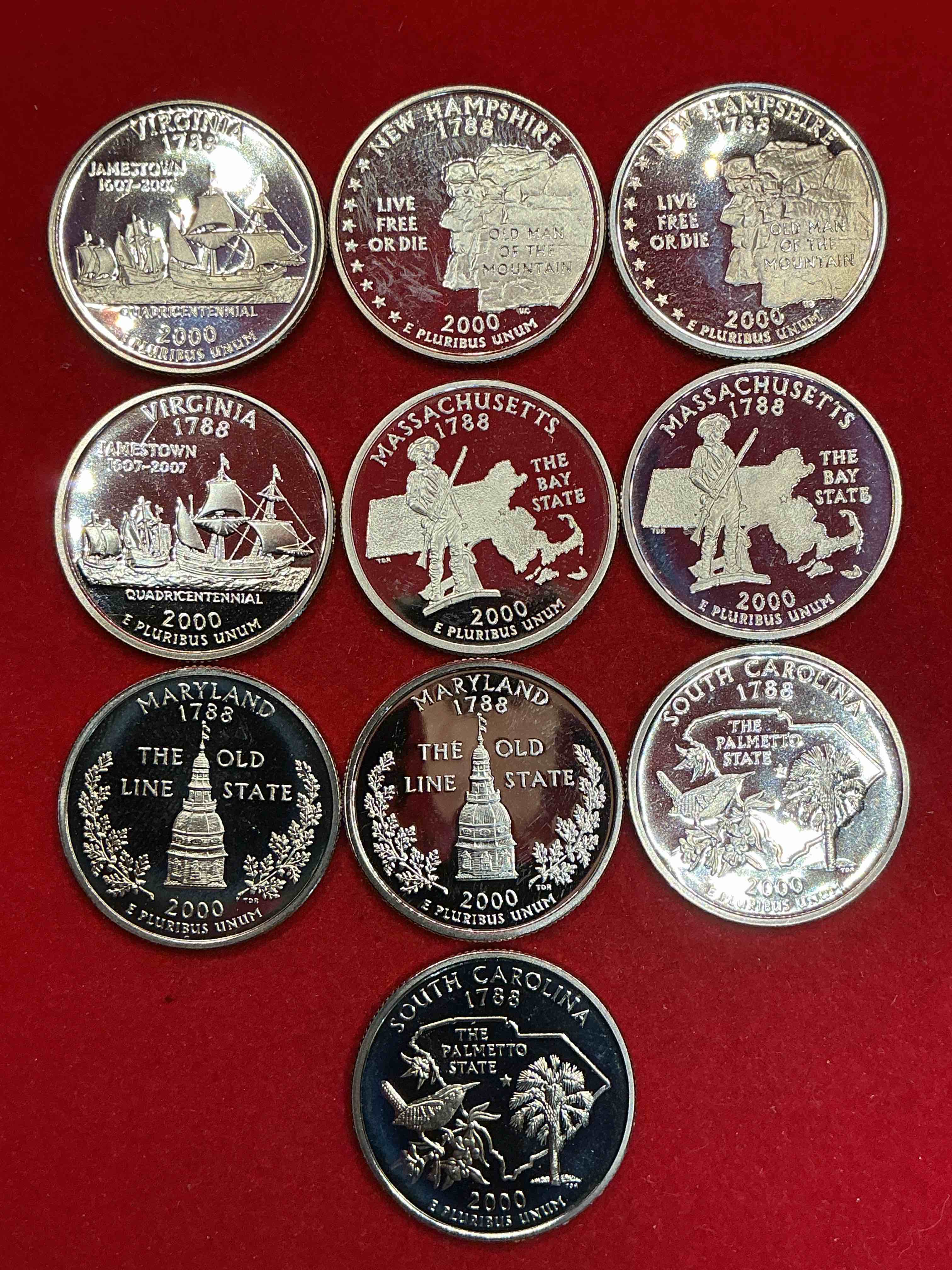 proof quarters, year 2000!  a great collection of various proof state quarters from year 2000, uncirculated proof condition!  these quarters are gorgeous & a serious collector items!  