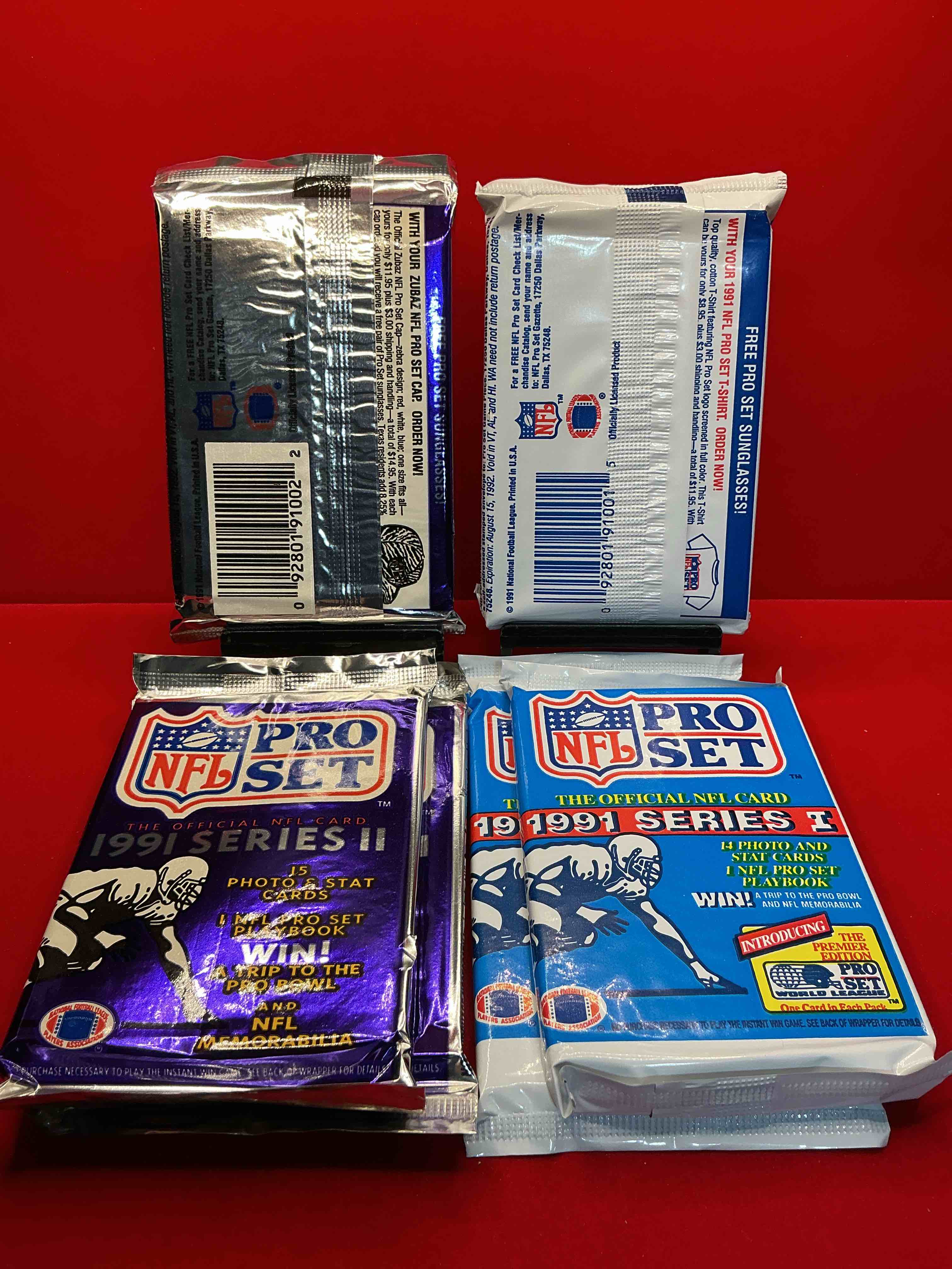 Condition photo showing New/Like New for wow! 1991 pro set football sealed card packs series i & ii, direct from original retail case!highly sought after by collectors as this year is loaded with high profile cards!search for cards from barry sanders, deion sanders, troy aikman, michael irvin & much more! getting hard to find!