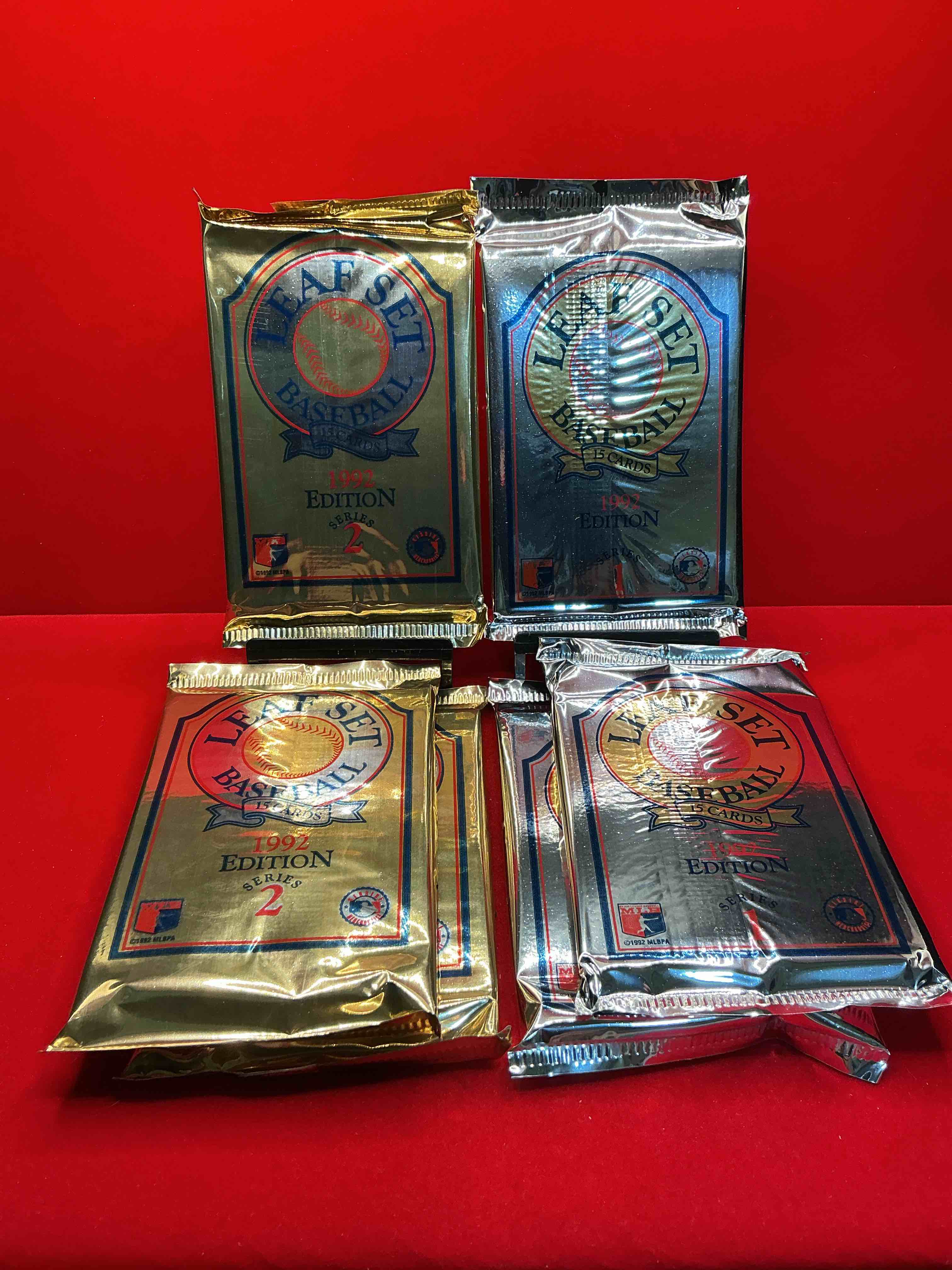 1992 leaf set baseball series 1 & 2 edition! gold leaf rookie cards #1-12 randomly inserted in series 1; cards #13-24 are randomly inserted in series 2! search for the biggest names in 90’s baseball!!