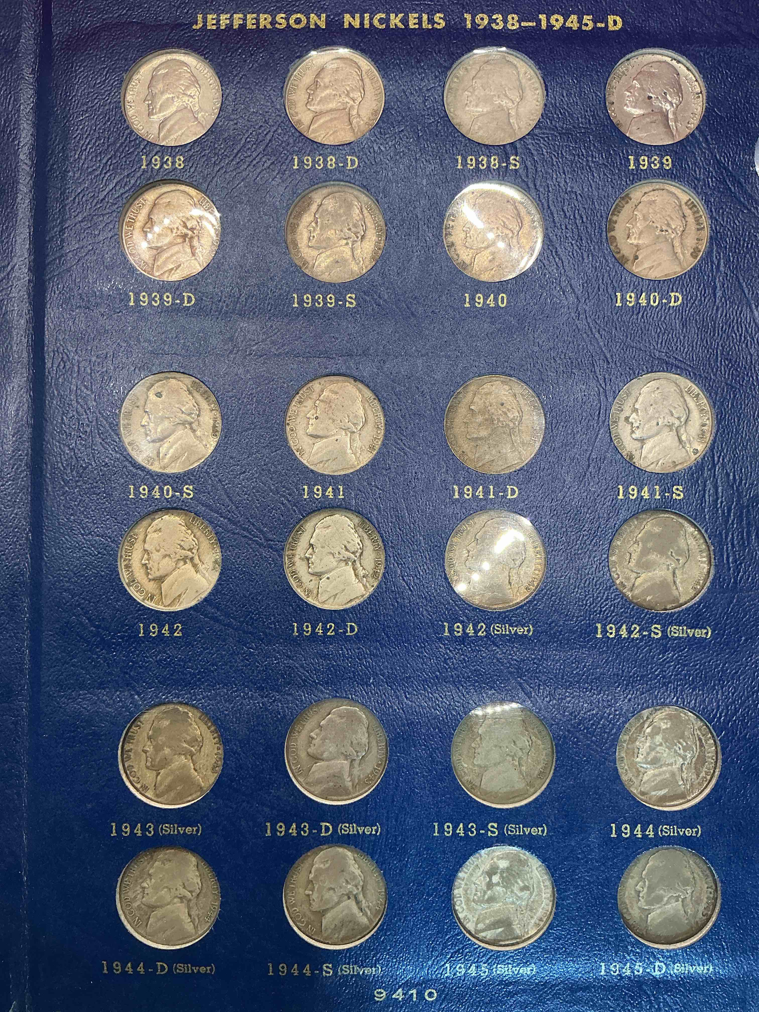 jefferson nickel collection, includes silver! wow! bid is per nickel, 66 total nickels! jefferson nickels were minted from 1938 to 1961, up for bid is one each of every nickel ever produced! collection includes eleven world war 2 era partial silver nickels & ultra rare 1950d nickel! includes holding case for all 66 nickels! bid is per each nickel. this collection nearly impossible to collect!
