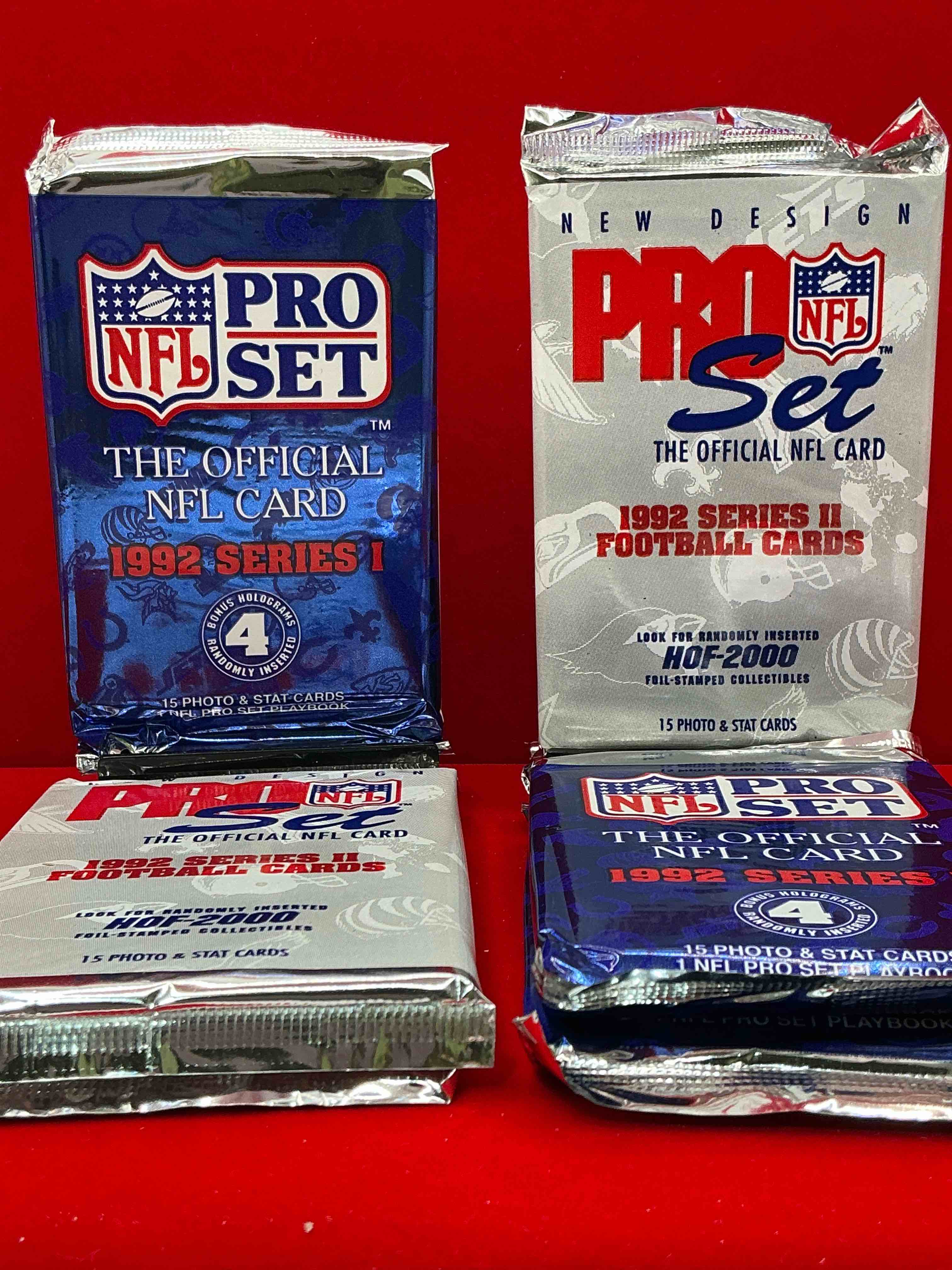 nfl pro set! wow! 1992 series i & ii football cards! possible rice, montana, elway, sanders, jackson & more! search for limited edition randomly inserted hof 2000 stamped collectibles!