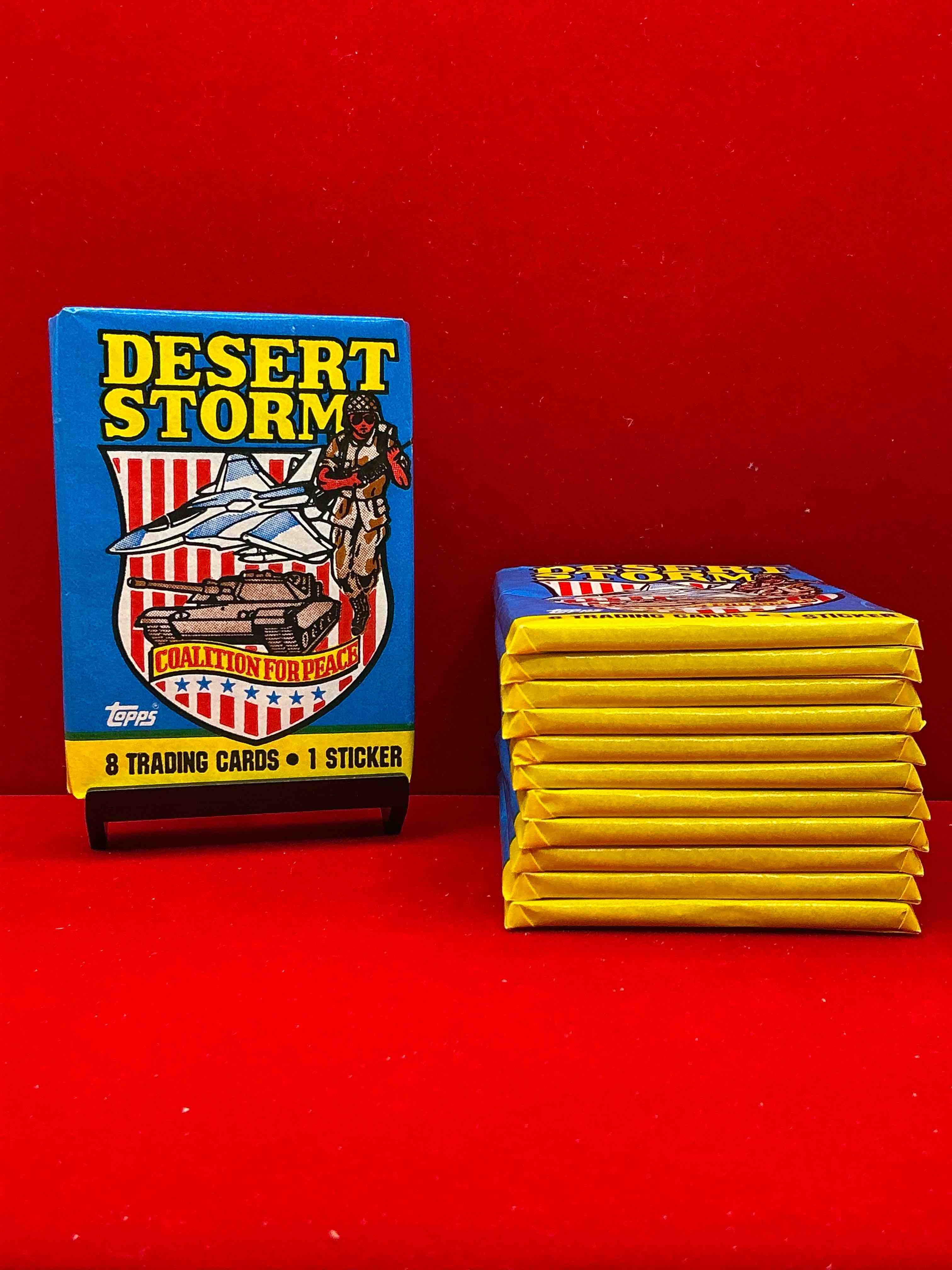 calling veterans! awesome 1991 desert storm coalition for peace unopened wax pack, direct from original sealed retail case! great gift for veterans!