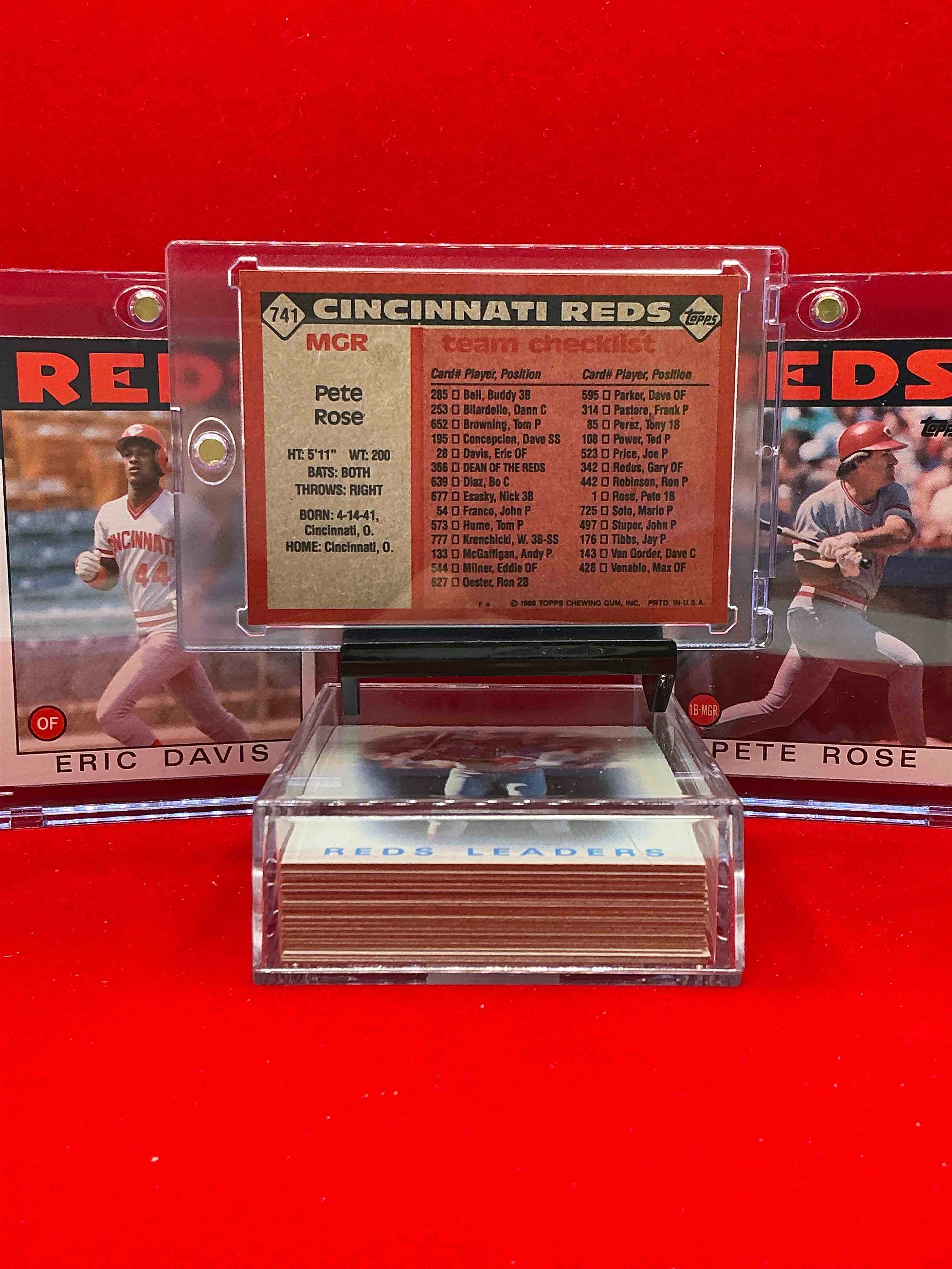 Condition photo showing New/Like New for 1986 reds topps baseball team set! vintage reds lot! barry larkin, eric davis, pete rose & more! 80’s baseball history… cincinnati reds!
