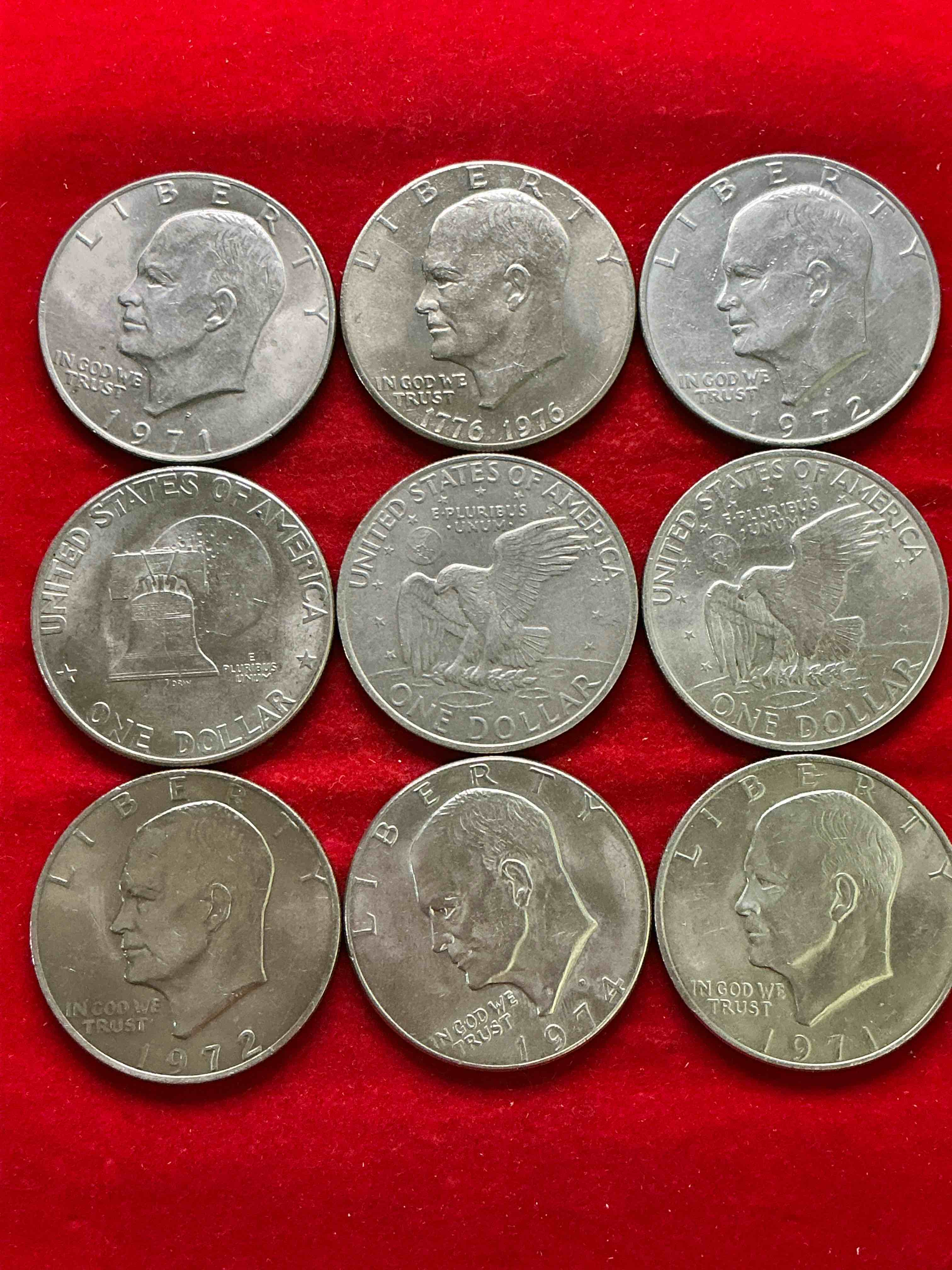 gorgeous eisenhower dollars! here are circulated “ike” dollars! up for auction are ike one dollar coins from different years! awesome ike dollars! even includes rare bicentennial 1976 edition