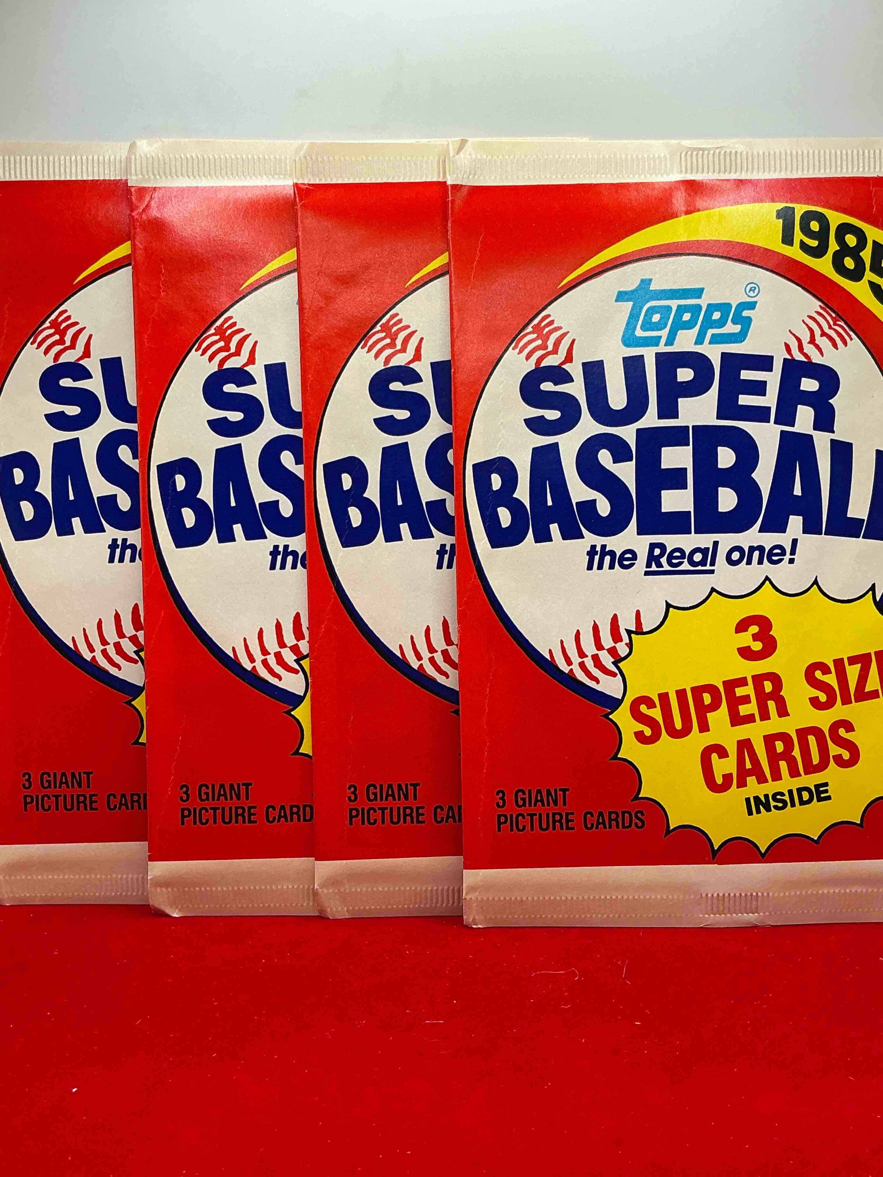 topps super baseball 1985 baseball cards! 1985 baseball cards are super rare & cool! 3 giant picture card per pack… which baseball legends can you pull!?