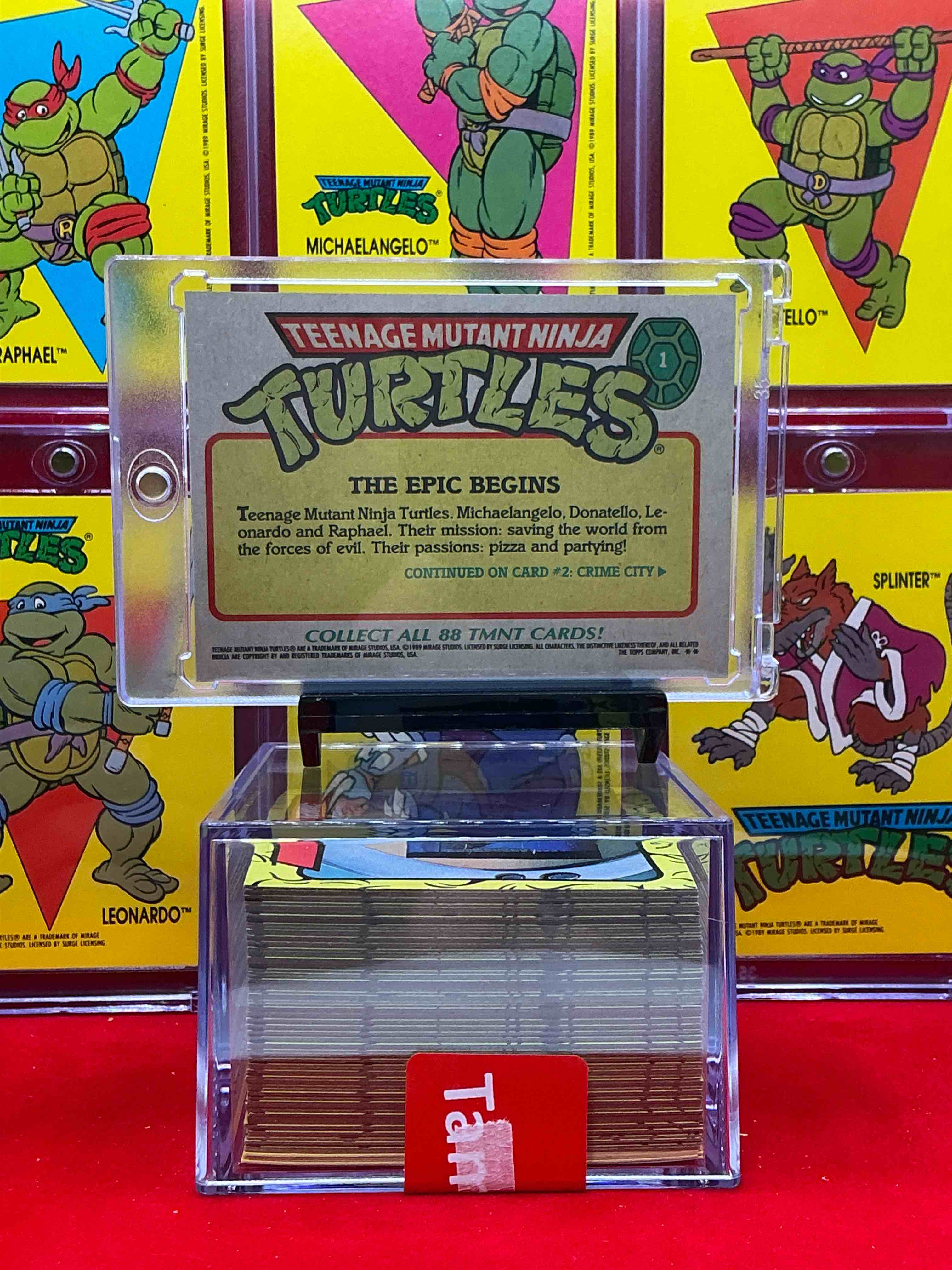 Condition photo showing New/Like New for (set of 99 cards) 1989 ninja turtle wow!  totally complete original, authentic teenage mutant ninja turtles complete trading card & stickers!  all 88 cards & 11 stickers included, for a total qty of 99! excellent condition!  your chance to own a genuine tmnt original serious collectible! 