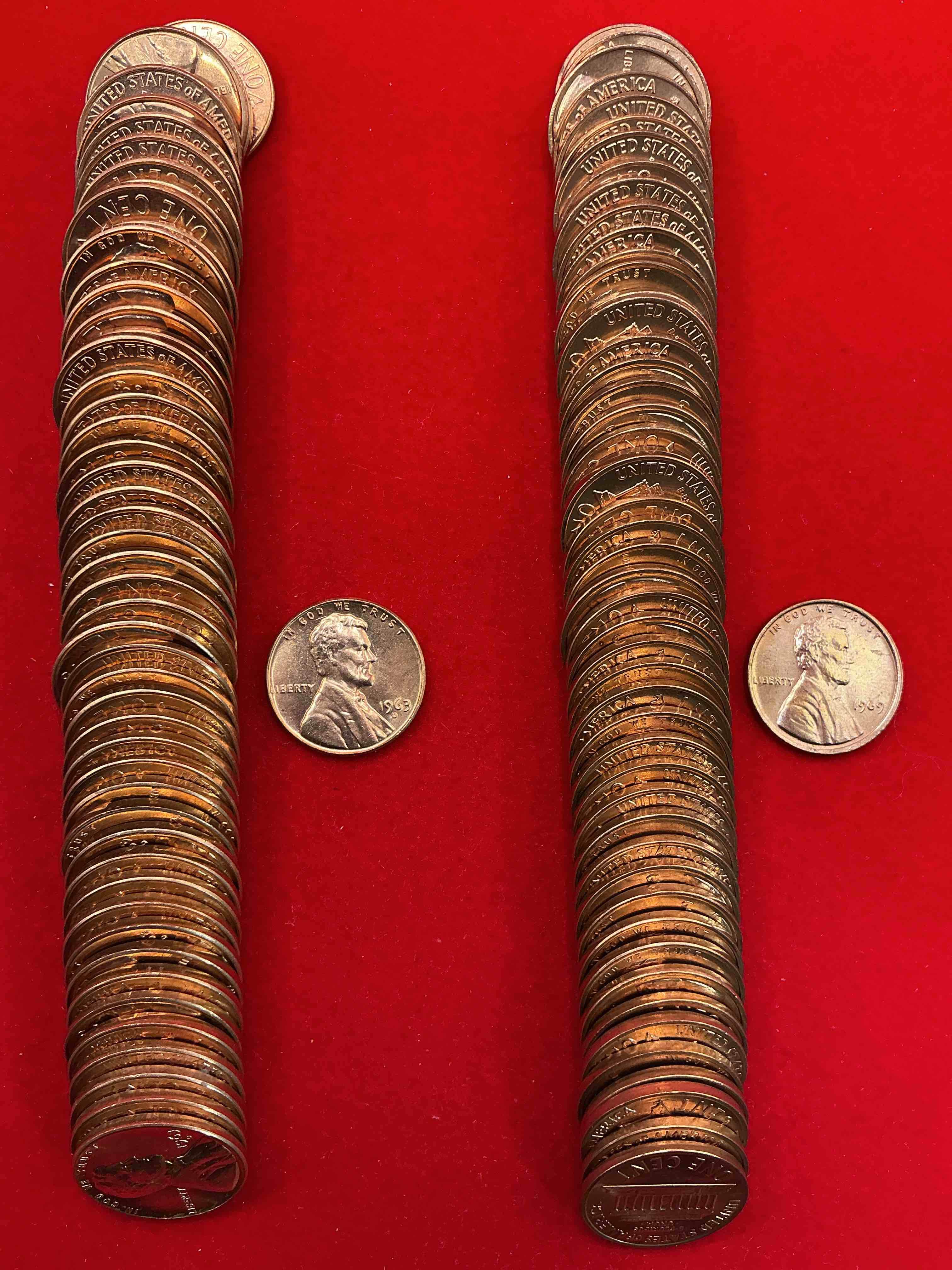 Brilliant Uncirculated Penny Lot!  Lot Of 100 Total UNC Wheat Pennies, 50 UNC 1963’s & 50 UNC 1969’s!  Pennies Are Direct From The Original Treasury Rolls & Haven't Seen The Light Of Day Since Minted!  Dr. Martin Luther King Famously Gave His "I Have A Dream" Speech On Aug 28, 1963. Own Pieces Of This Era With These Incredible Pieces Of History! Also, 1969 Moon Landing Brilliant Uncirculated Wheat Pennies!  On July 20, 1969 The World Changed Forever When America Landed On The Moon!  Own Pieces Of This Era With These Gorgeous Brilliant Uncirculated Wheat Pennies!  