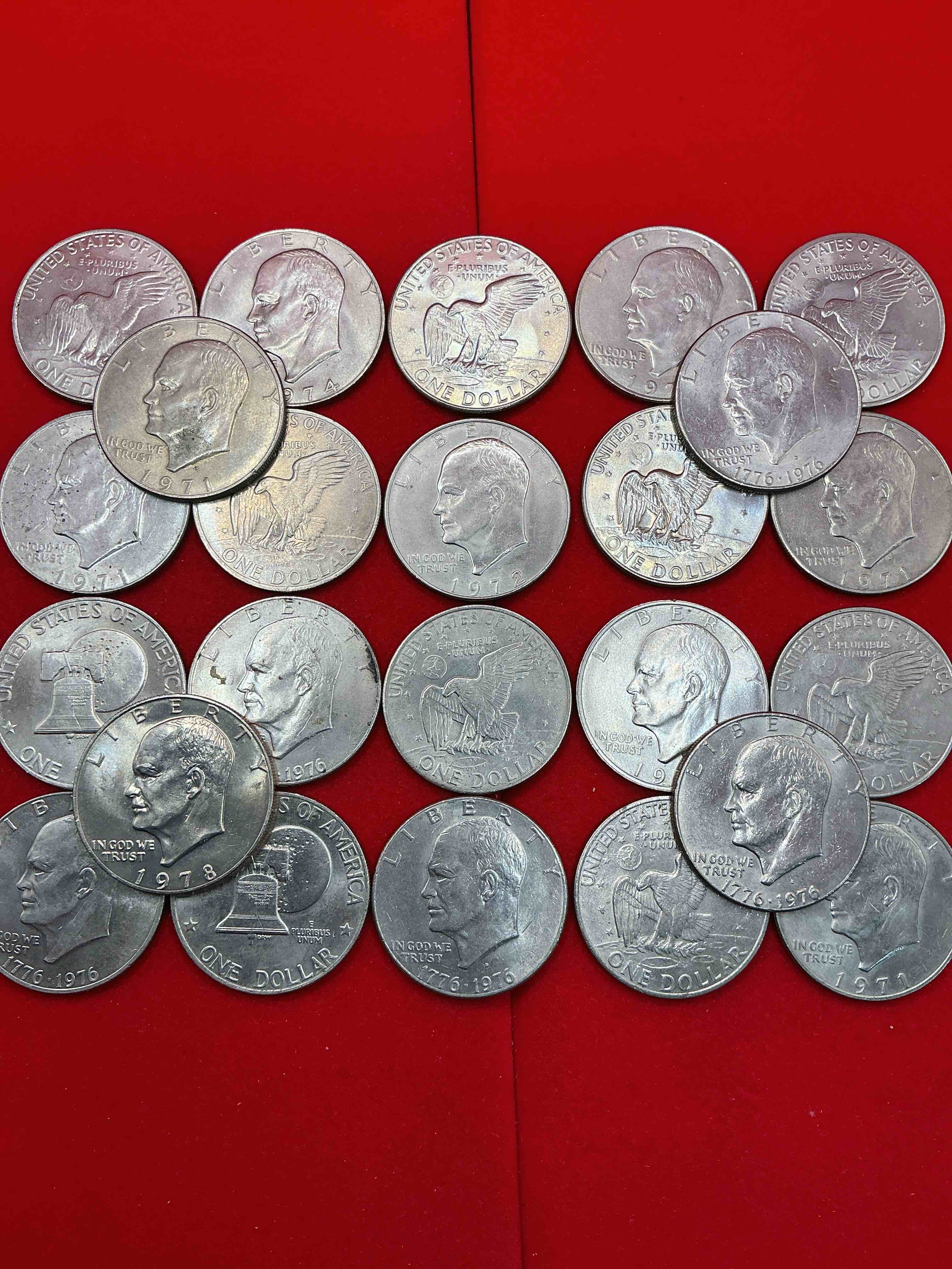 Gorgeous Eisenhower Dollar Coins!  Lot Of 24 Stunning Pieces!  These Striking, Large U.S. Coins Were Minted From 1971-1978. Here Are Gorgeous Examples Of “Ike" Dollars From 1976 Bicentennial Year & More! These Coins Have Become Immensely Popular With Collectors & Some Have Great Toning!  A Great Way To Get A Bulk Lot Of 24 Beautiful “Ike” Dollars, Rare In This Condition! 