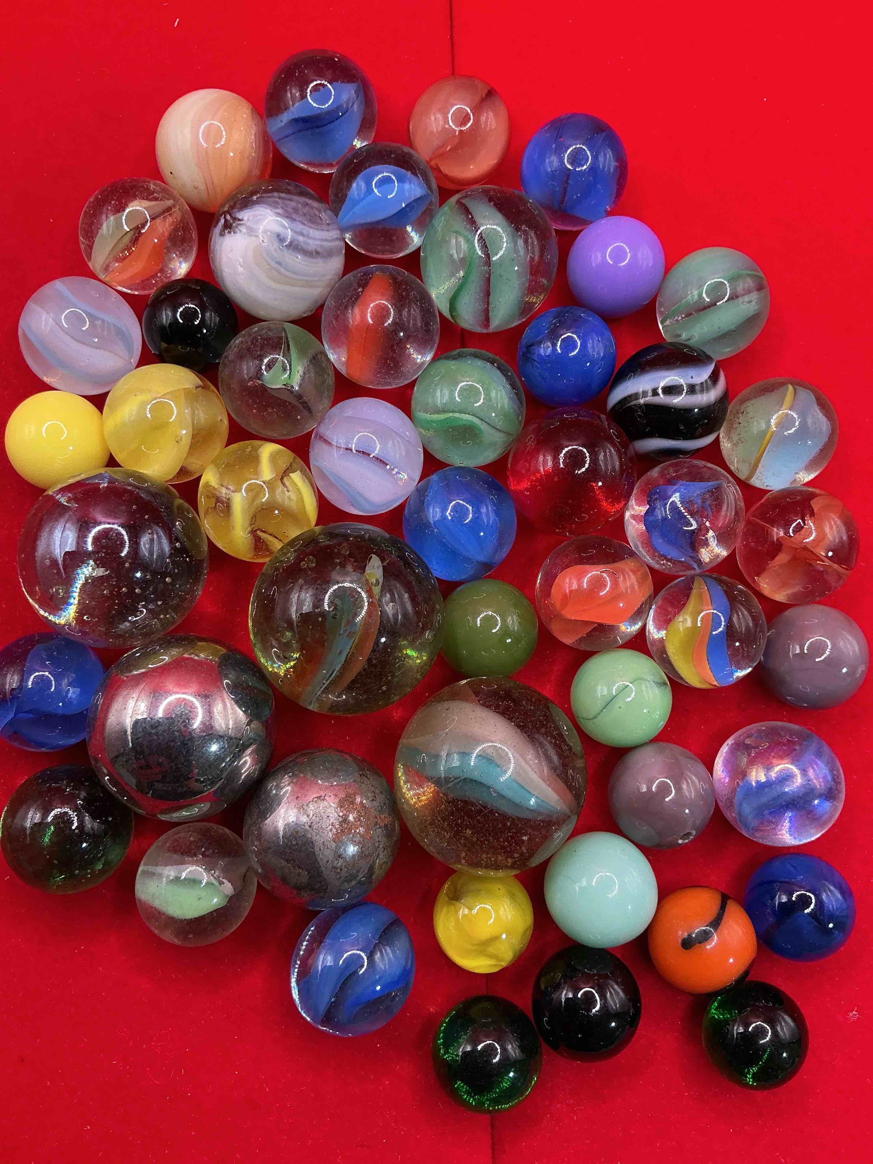 Antique Glass Marbles! 48 Count Lot!  Genuine Stunning Marbles Lot, Some Marbles Made Between The Years 1925-1965 & Some May Be Made With Uranium! Some May Be Great Depression Era & Even Earlier! This 48 Count Lot Is Chock Full Of Gorgeous, Authentic Pieces Of History!  