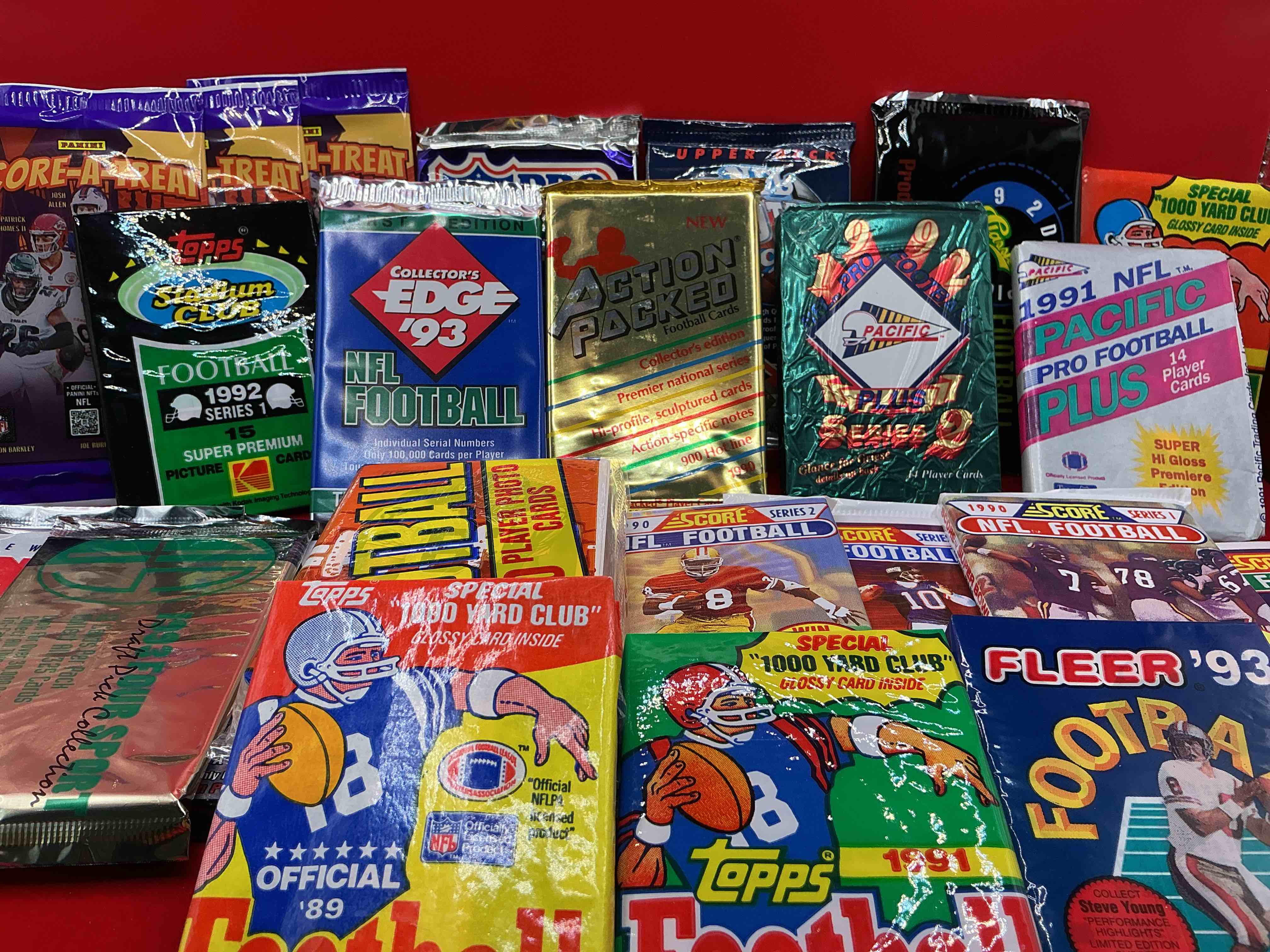 Football Wax WOW!  24 Vintage NFL Football Unopened Wax Packs, All Direct From Original Retail Case!  Search For Stars Throughout The 80’s & 90’s & More!  This 24 Count Lot Truly Has An Incredible Variety Of Football Packs From Many Years Featuring Some Of The Greatest Players Of All Time!  Some Very Rare!  Almost Impossible To Collect!  A Great Opportunity For Collectors & Re-Sellers!