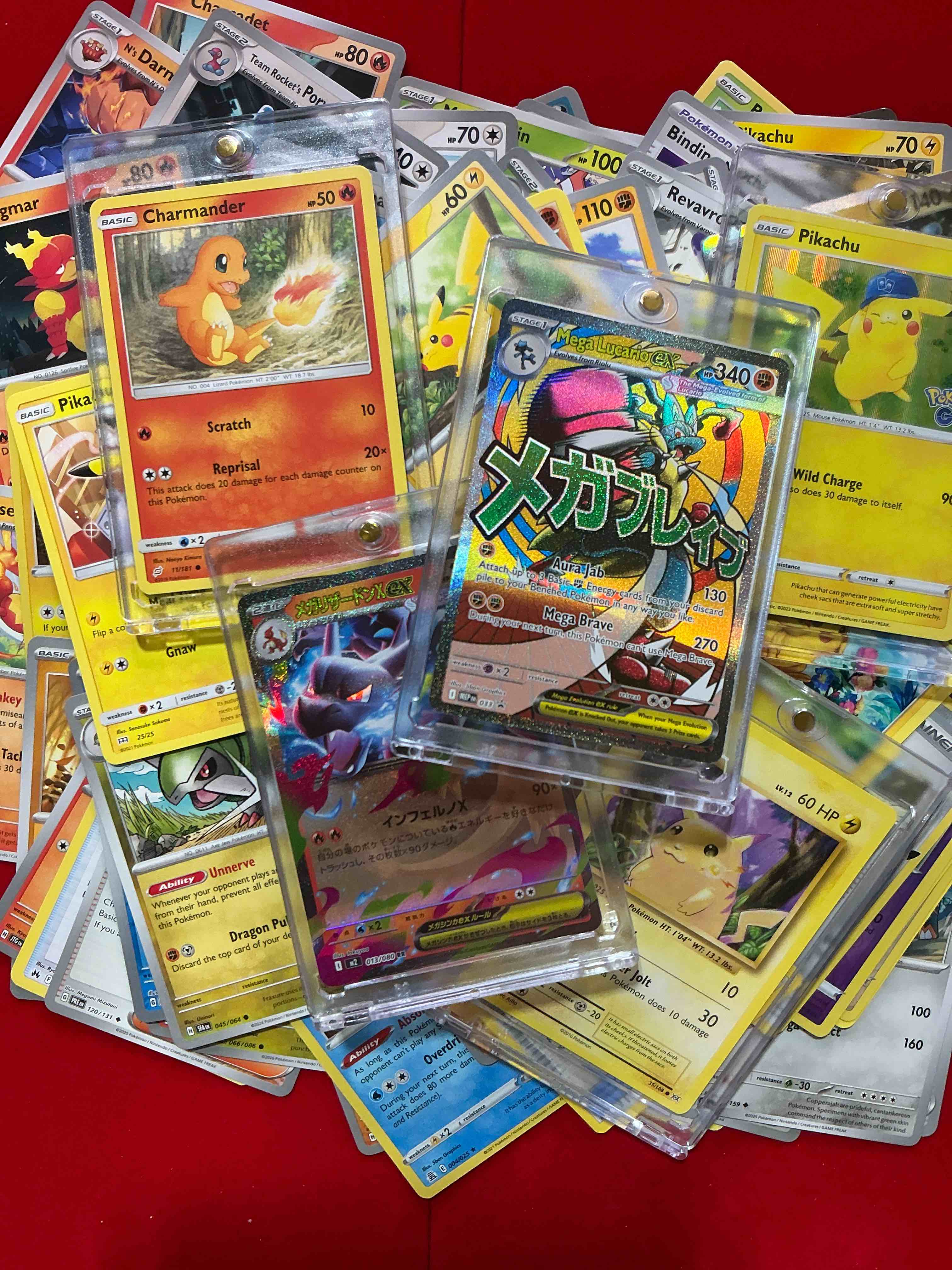 Pokémon Galore!  100 Count Lot!  Lucario EX, Pikachu Holo, Charizard EX & So Much More, Along With 100 Other Pokémon Heroes, Holos, Legends & Commons- Including Holographic Cards, Cool Holos & More! 100 Count Lot Includes Non Holo Common/ Uncommon Basic & First Stage Cards & Could Even Include Trainers & Energy Too! Perfect Set For Collectors, Enthusiasts, Investors & Re-Sellers!