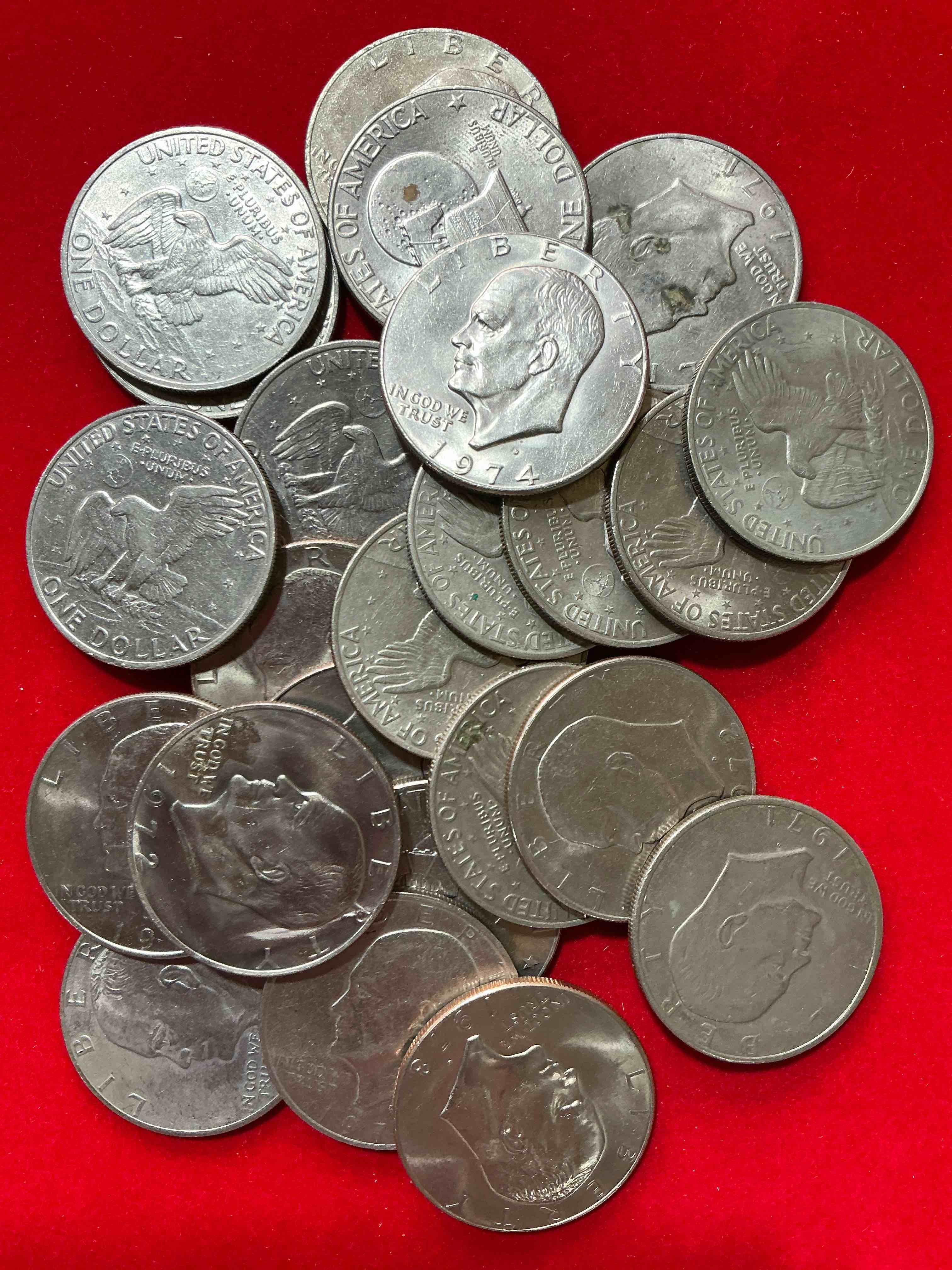 Gorgeous Eisenhower Dollar Coins!  Lot Of 24 Stunning Pieces!  These Striking, Large U.S. Coins Were Minted From 1971-1978. Here Are Gorgeous Examples Of “Ike" Dollars From 1976 Bicentennial Year & More! These Coins Have Become Immensely Popular With Collectors & Some Have Great Toning!  A Great Way To Get A Bulk Lot Of 24 Beautiful “Ike” Dollars, Rare In This Condition! 