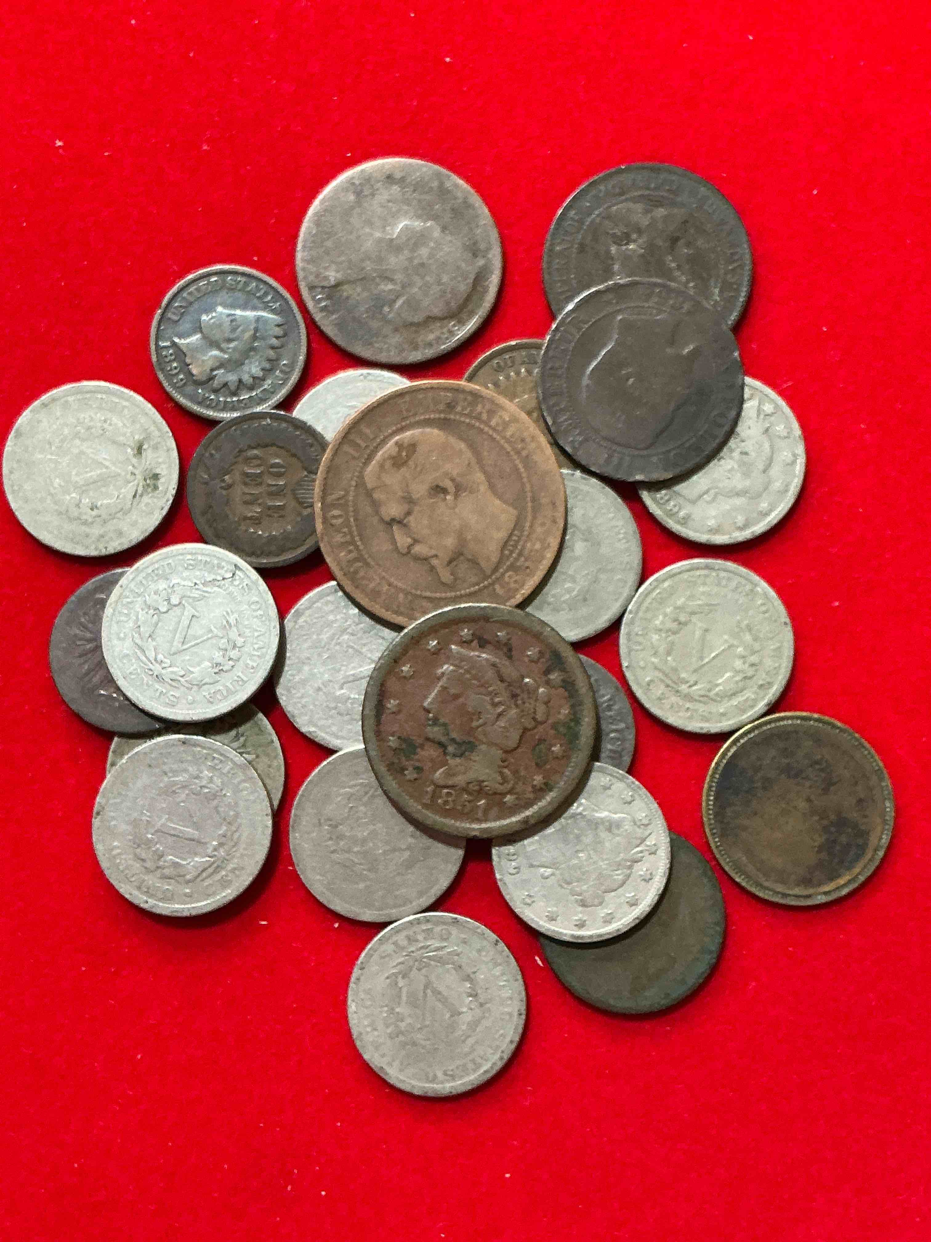 1800’s Coins! Rare, Circulated 1800’s Coins, V Nickels, One Cent, Indian Pennies & More! Rare Lot, Think Of The History These Coins Have Seen! WOW! 