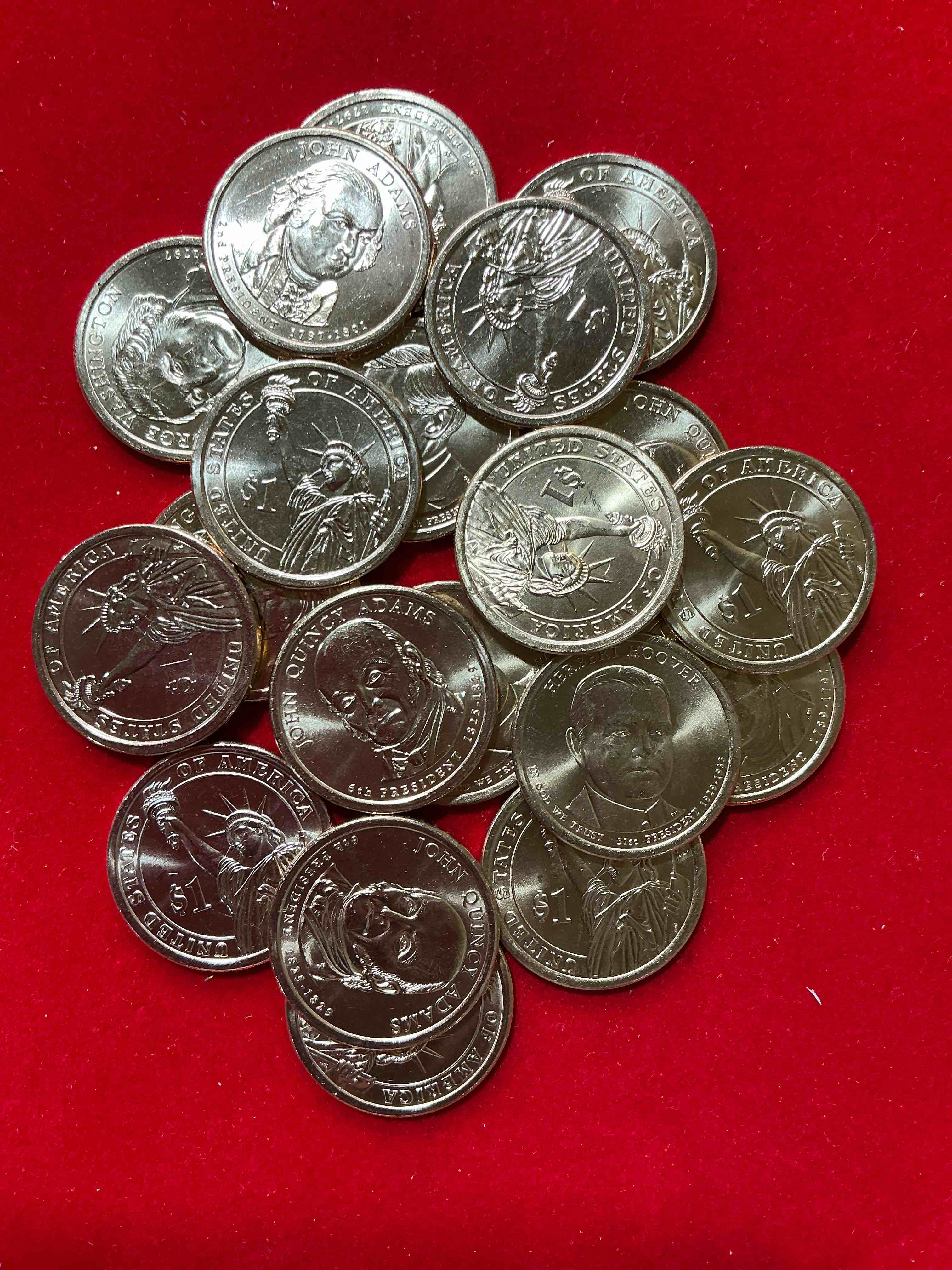 Presidential UNC One Dollar Coins!  Bulk Lot Of 24!  Brilliant, Uncirculated U.S. One Dollar Coins With A Variety Of America’s Greatest Presidents!  Rare As These Coins Are Direct From The Original Treasury Rolls!  This 24 Count Lot Is Chock Full Of Some Of The Most Collectibles Modern Coins There Are!  